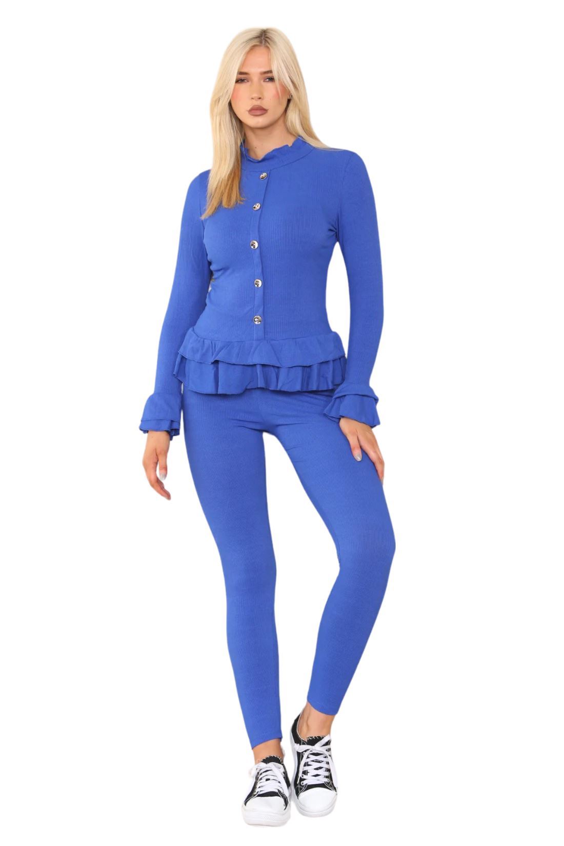 Damas Juego de 2 piezas de ropa de salón con botones peplum manga larga - Imagen 41 de 55
