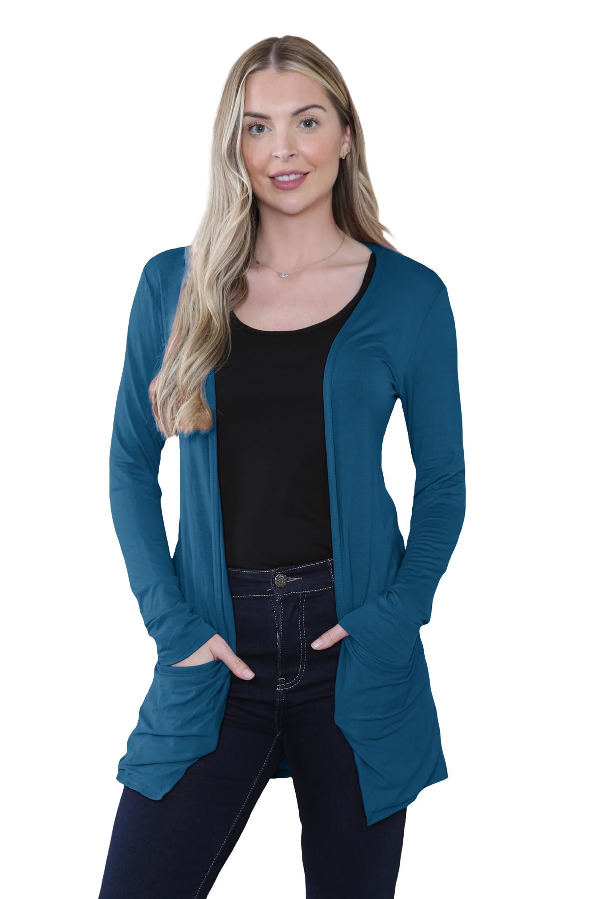 Boyfriend Cardigan Damen schlicht langärmelig offener Tropfen Tasche Freizeit Achselzucken Oberteil - Bild 123 von 148