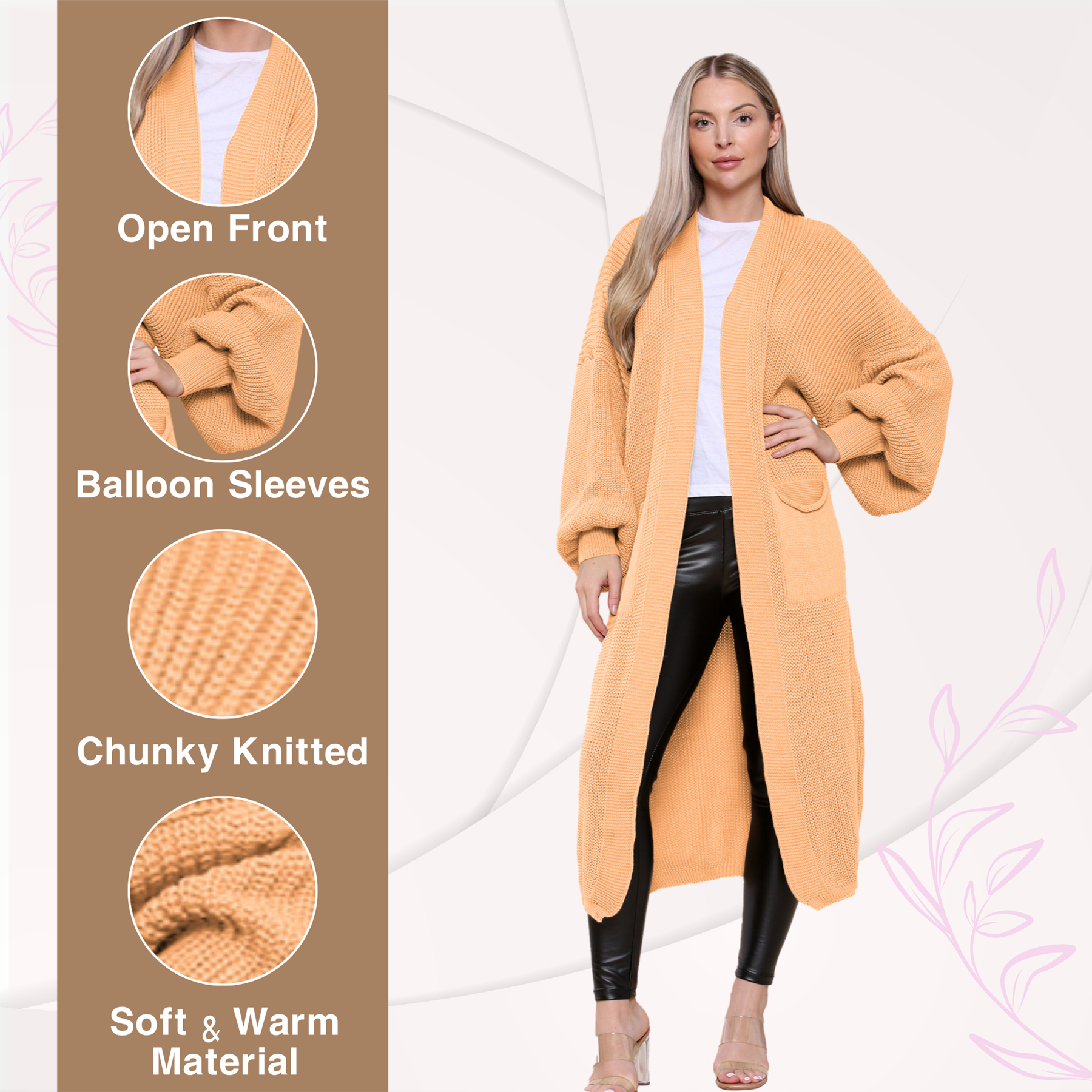 Ballonärmel Maxi Cardigan Damen übergroß gestrickt Winter Longline Pullover - Bild 103 von 134