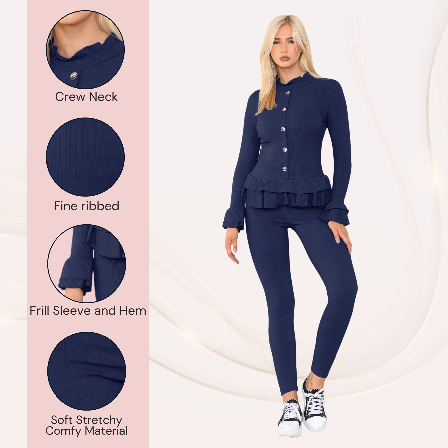 Damas Juego de 2 piezas de ropa de salón con botones peplum manga larga - Imagen 28 de 55