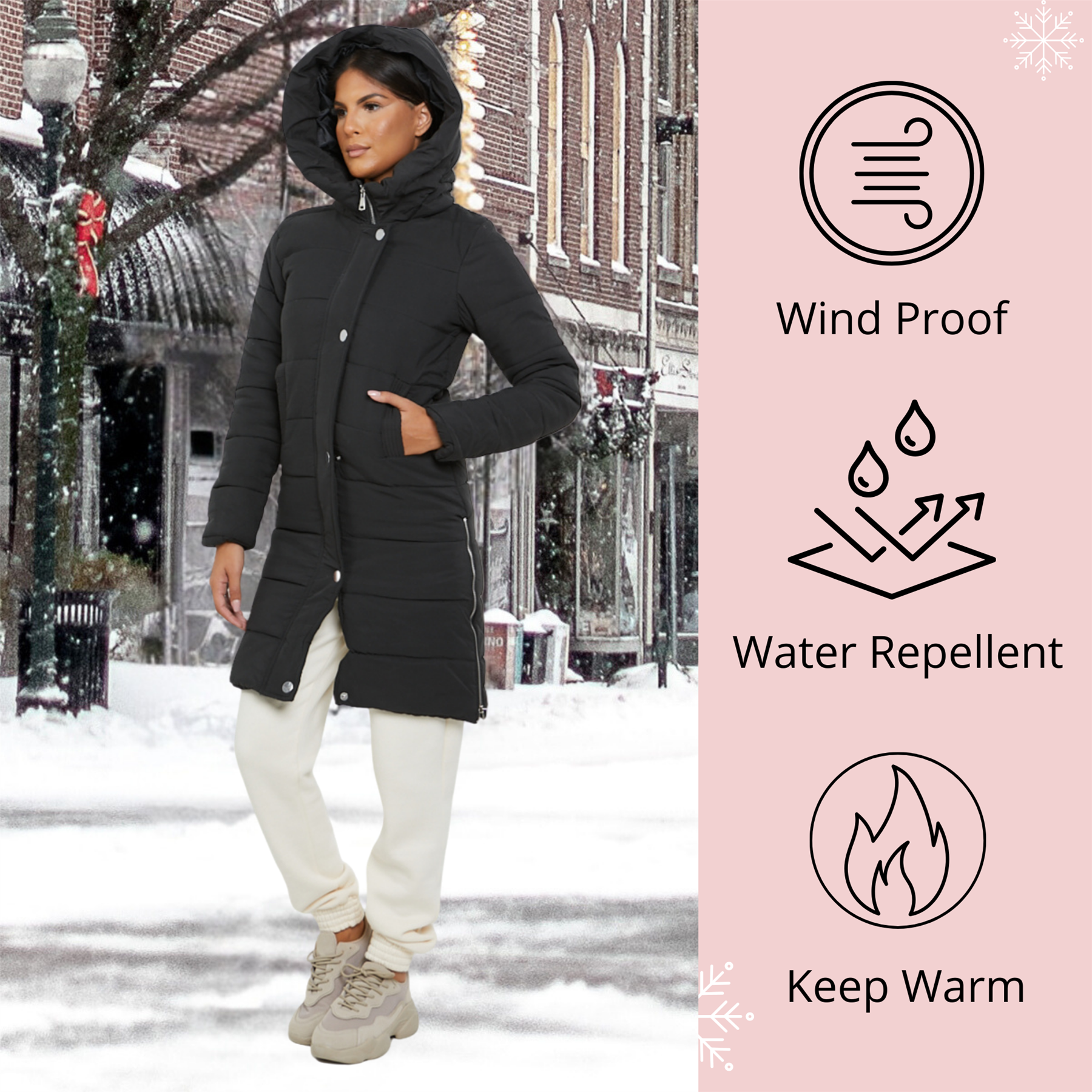 Womens Hooded Longline Coat Puffer Padded Long Sleeve Bodywarmer Winter Jacket - Picture 13 of 50