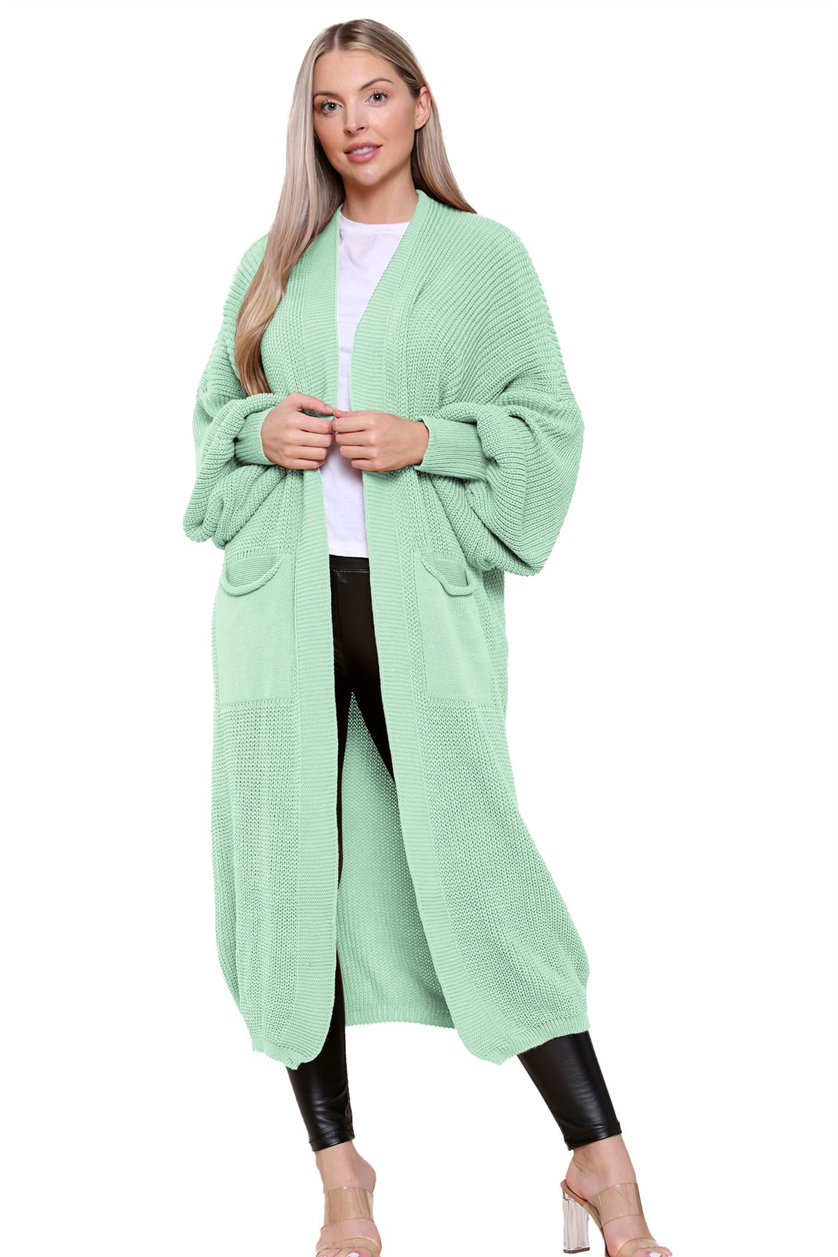 Ballonärmel Maxi Cardigan Damen übergroß gestrickt Winter Longline Pullover - Bild 73 von 134