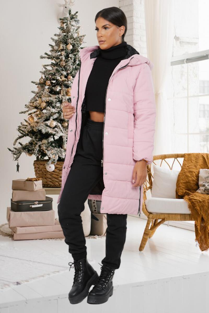 Womens Hooded Longline Coat Puffer Padded Long Sleeve Bodywarmer Winter Jacket - Picture 8 of 50