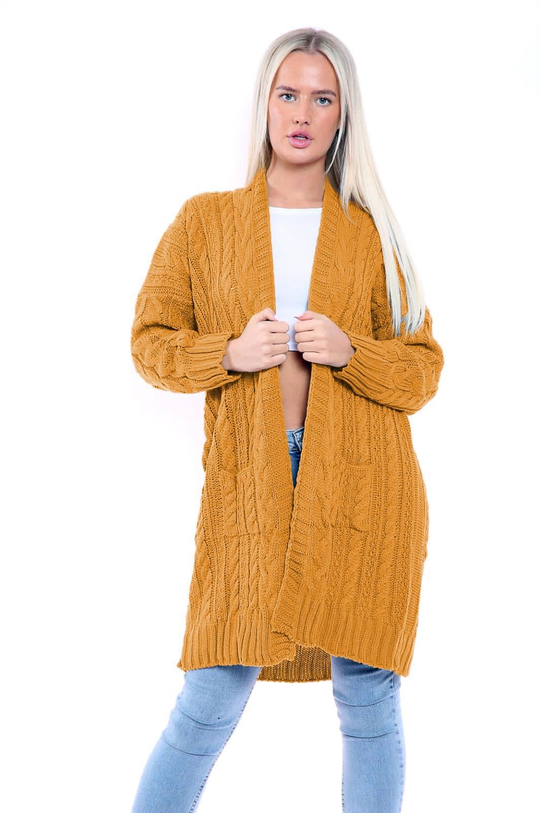 Cárdigan con capa para mujer de gran tamaño señora grueso bolsillo tejido con cable jumper largo - Imagen 18 de 24