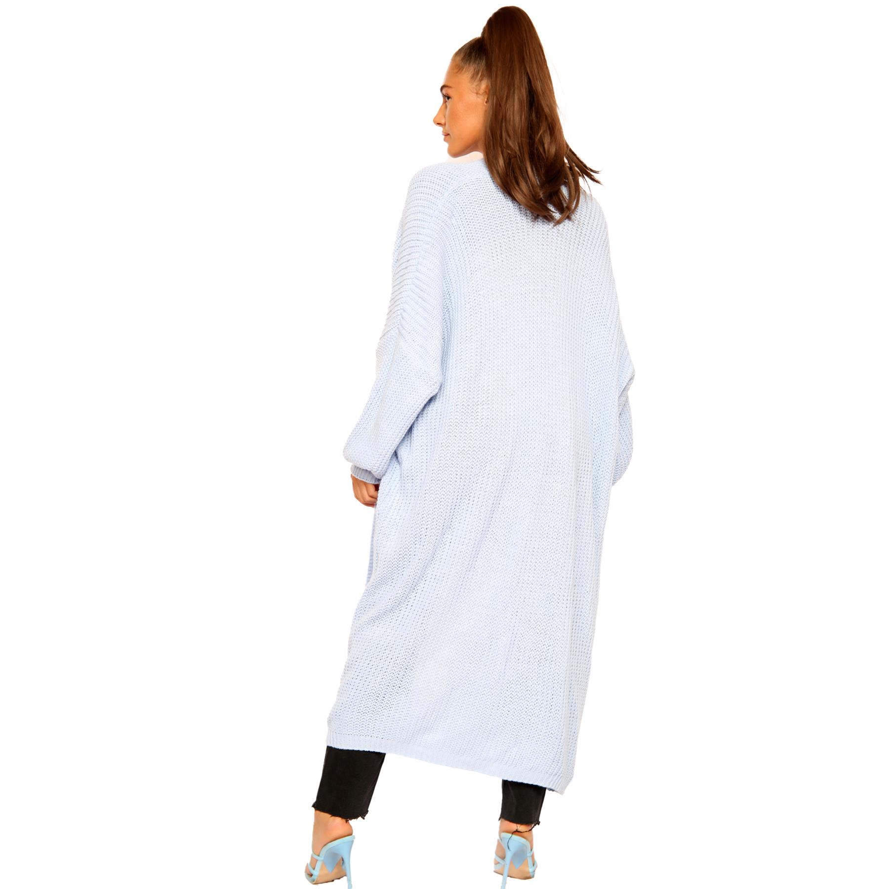 Ballonärmel Maxi Cardigan Damen übergroß gestrickt Winter Longline Pullover - Bild 46 von 134