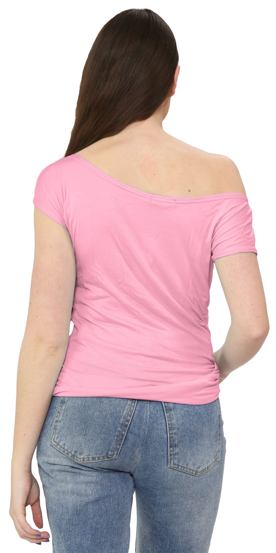 Nuevo Damas Mangas Cortas Hombro Liso Elastizado Calce Ajustado Bardot Camiseta Prenda para el torso - Imagen 39 de 58