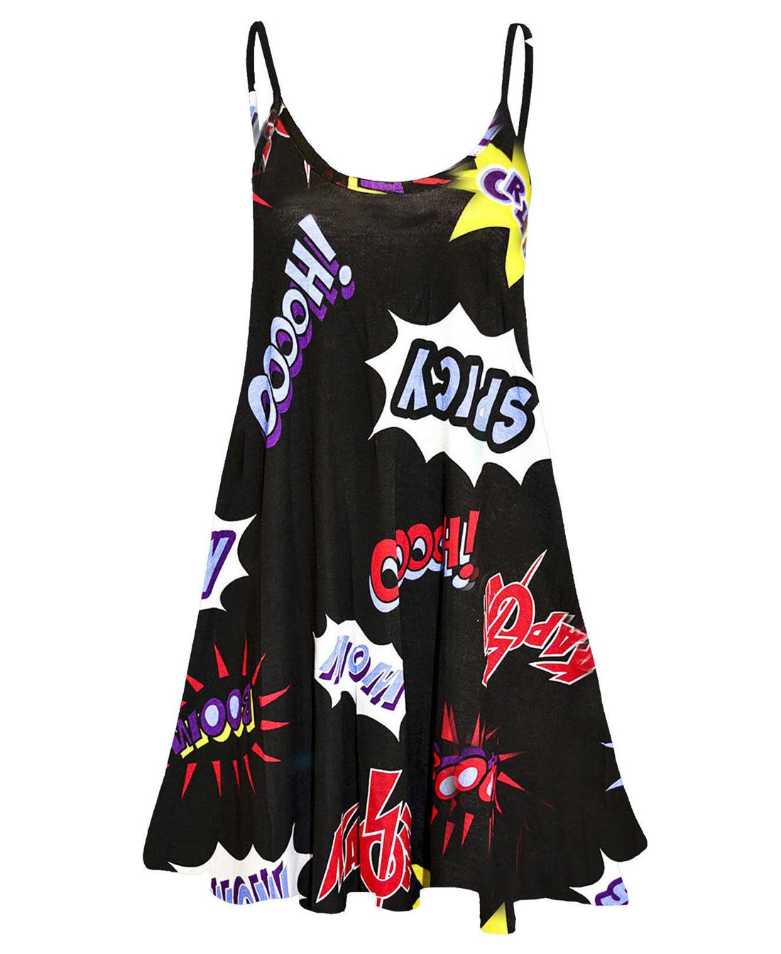 Womens Printed Cami Dress Flared Strappy Long Camisole Swing Mini Dress Vest Top - Picture 7 of 21