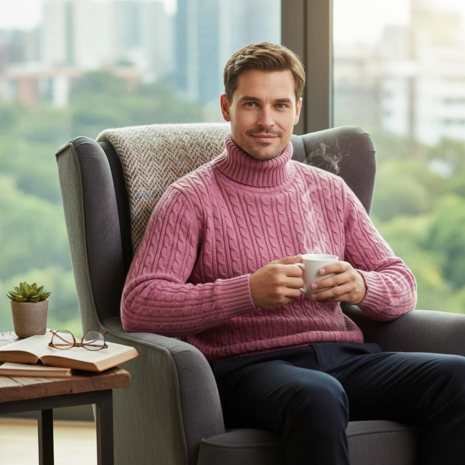 Herren Polo Rollkragen Langarm Pullover Zopfmuster Winterpullover Pulli - Bild 105 von 154