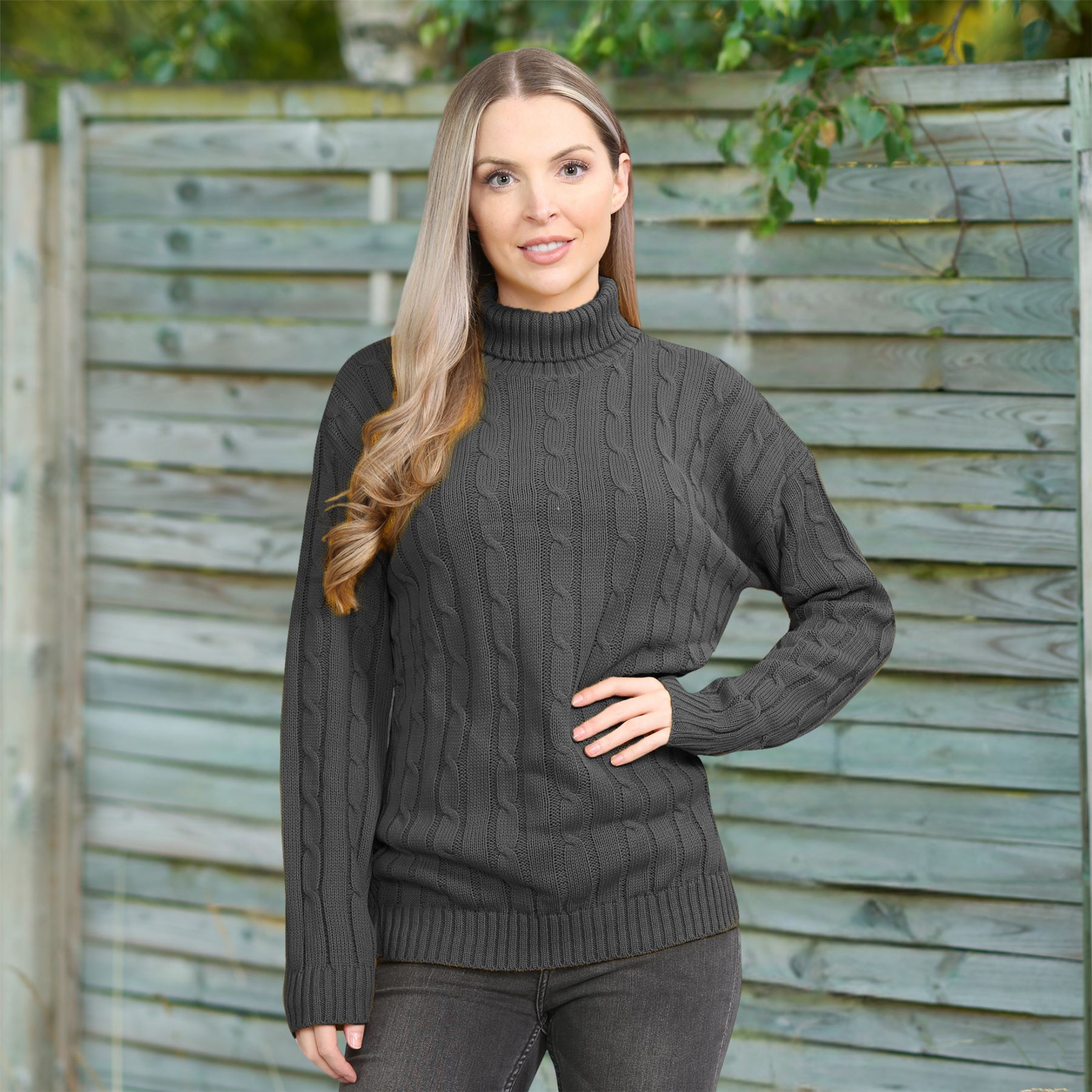 Para mujer Polo Cuello Saltador Cable Tejido Mangas Largas Pulóver Informal Invierno Suéter - Imagen 12 de 147
