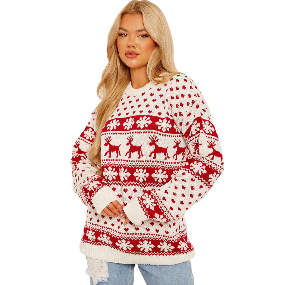 Christmas Reindeer Jumper Womens Knitted Funny Xmas Sweater Unisex Retro Jumpers - Picture 30 of 118