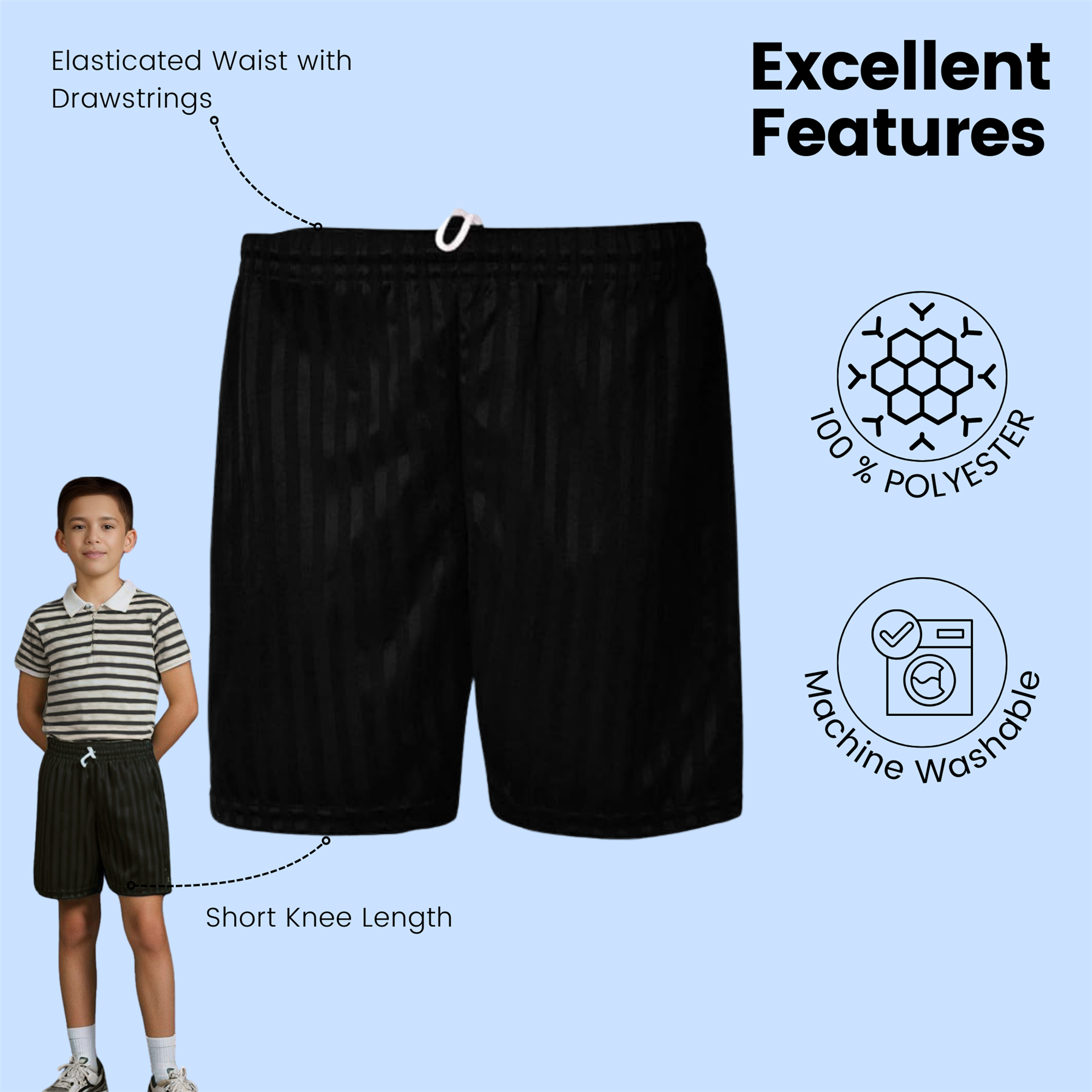 Niños Niñas PE Escuela Pantalones Cortos Uniforme Sombra Rayas Gimnasio Deportes Fútbol Paquete de 2 - Imagen 4 de 37