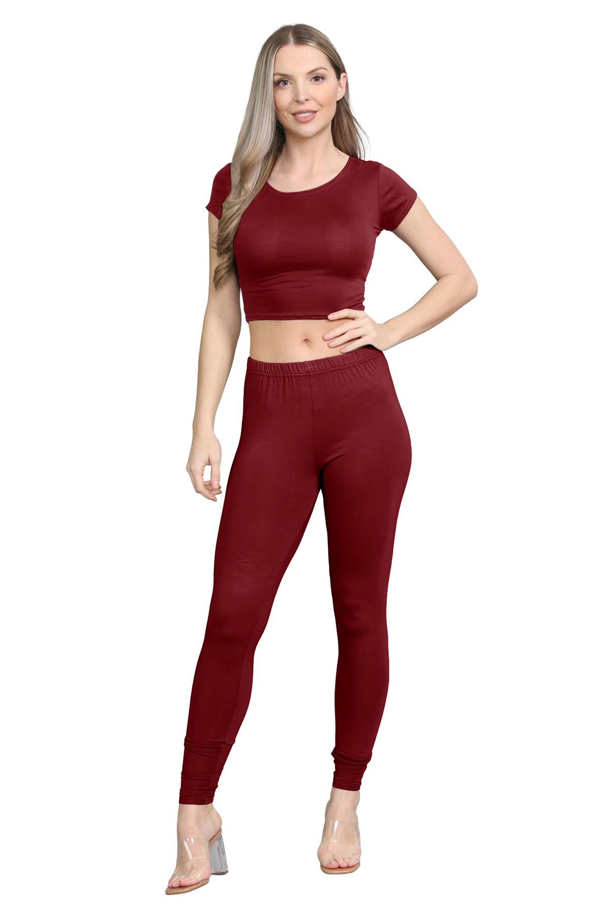 Damen Trainingsanzug Kurzarm Crop Top Sport Legging Workout Aktiv Lounge Set - Bild 128 von 148