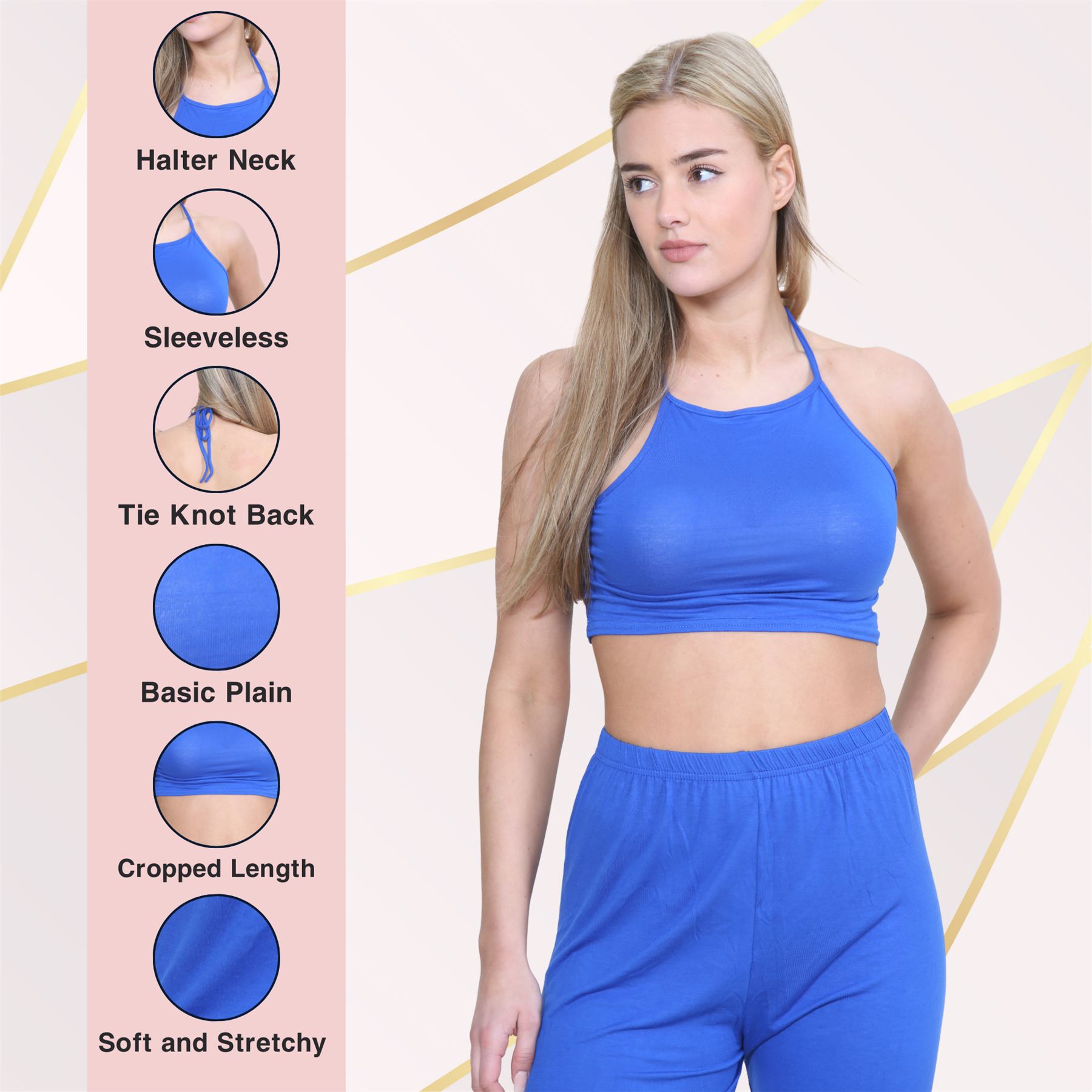 Halter Neck Crop Top Womens Vest Top Plain Tie Knot Top Basic Sleeveless T-Shirt - Picture 136 of 170