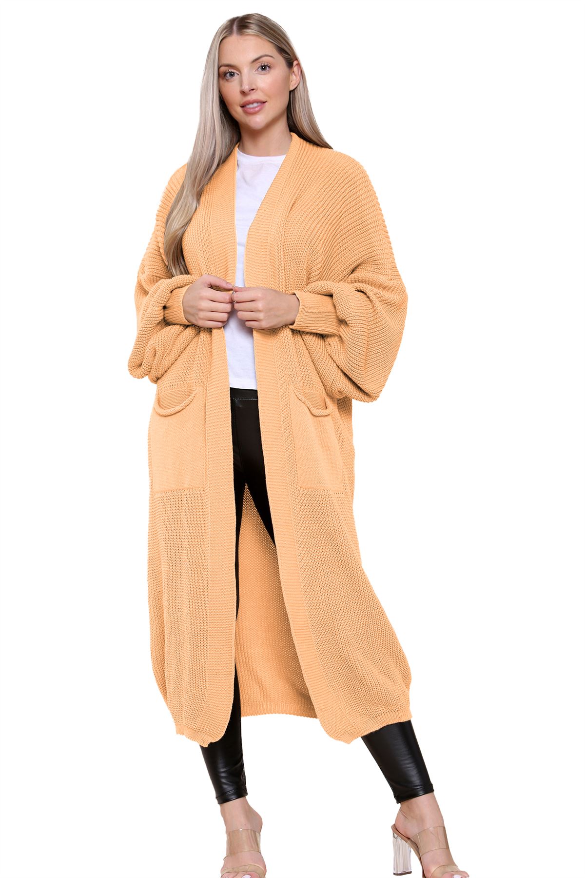 Ballonärmel Maxi Cardigan Damen übergroß gestrickt Winter Longline Pullover - Bild 101 von 134
