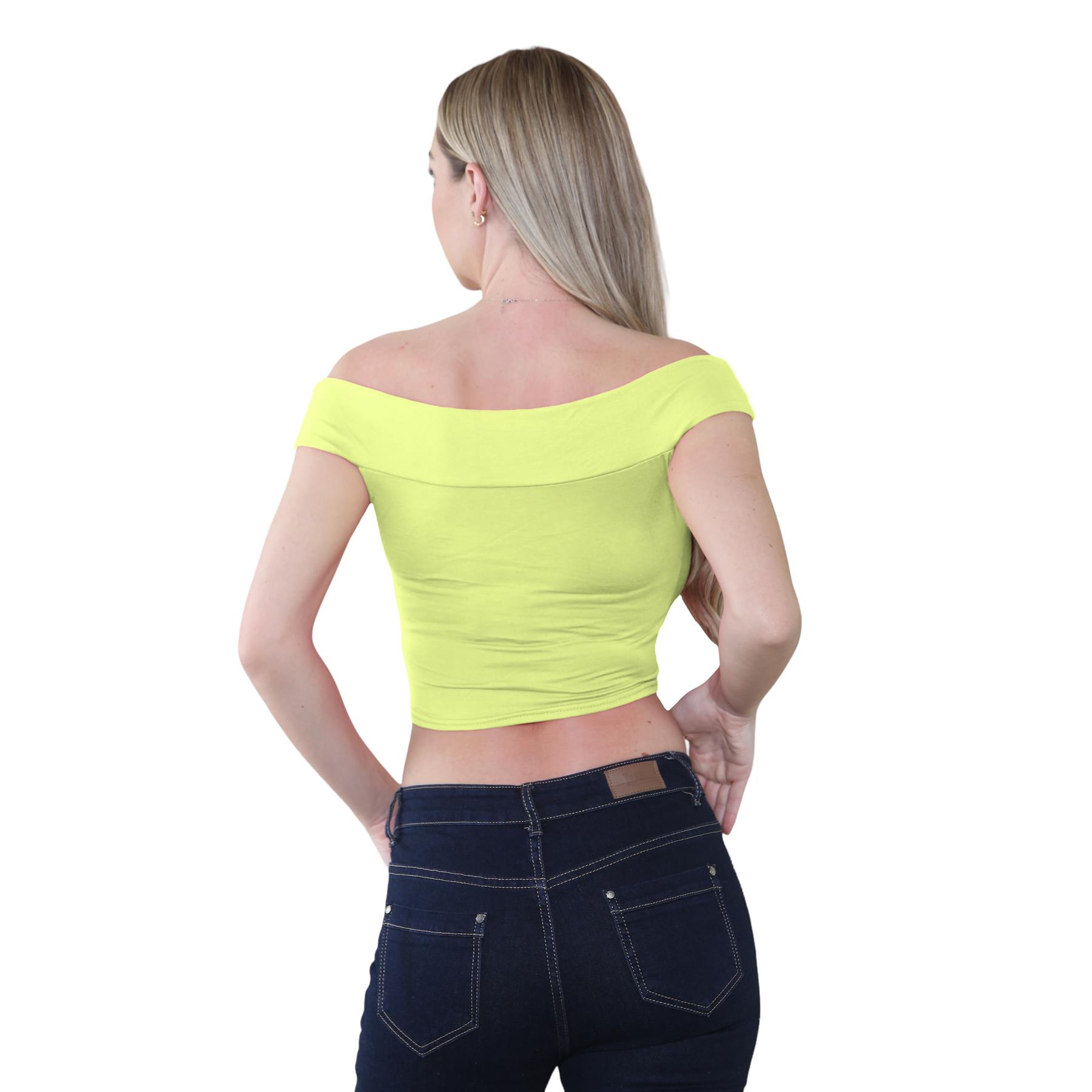 Schulterfreies bauchfreies Damen-T-Shirt Bardot ärmellos schlicht Sommer Freizeit Party - Bild 63 von 71