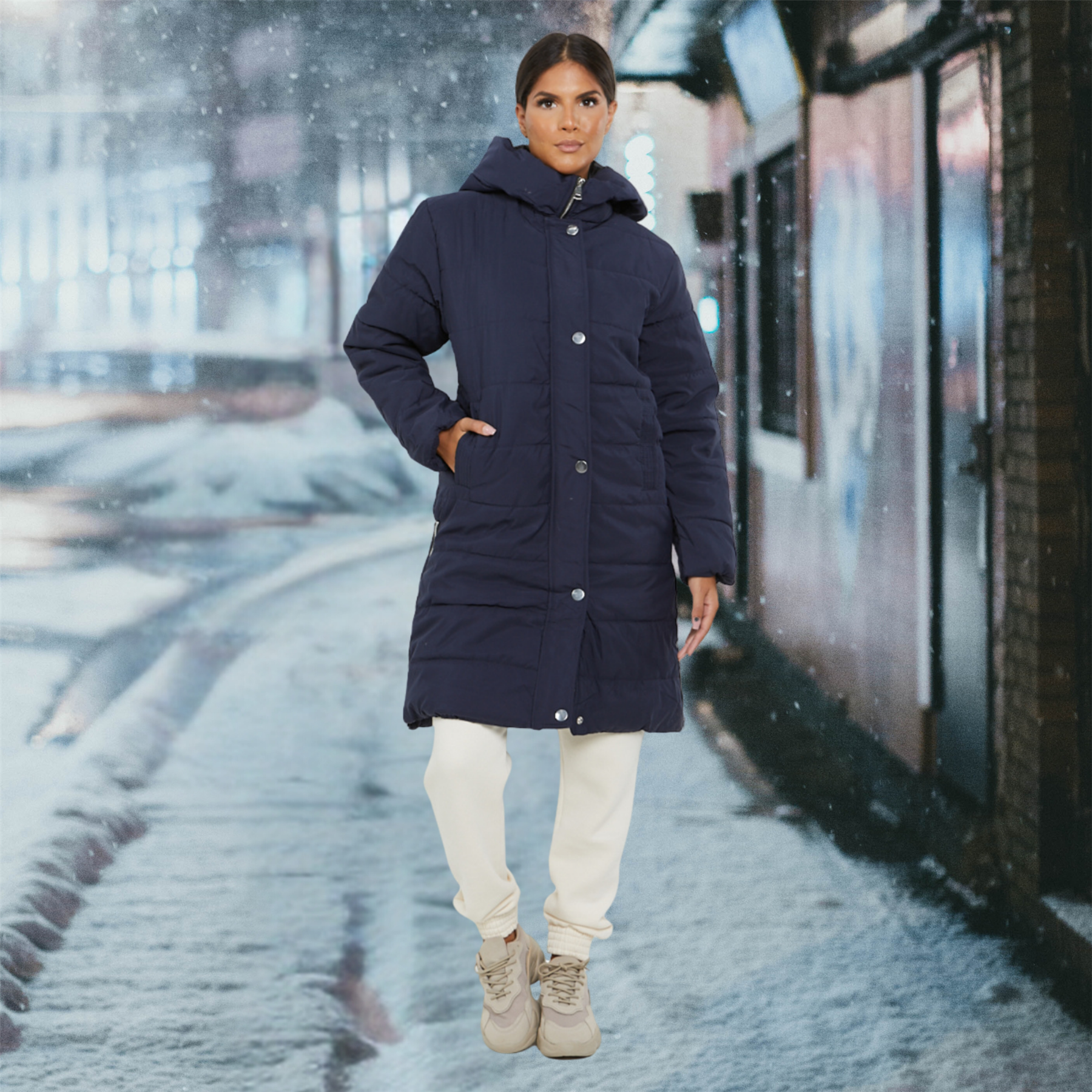 Womens Hooded Longline Coat Puffer Padded Long Sleeve Bodywarmer Winter Jacket - Picture 15 of 50