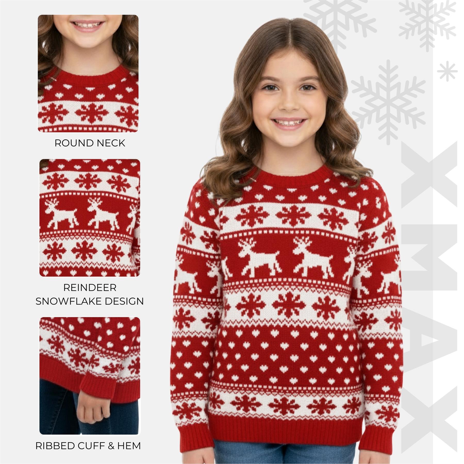 Kids Christmas Jumper Girls Boy Reindeer Sweater Children Novelty Xmas Sweater - Picture 65 of 97