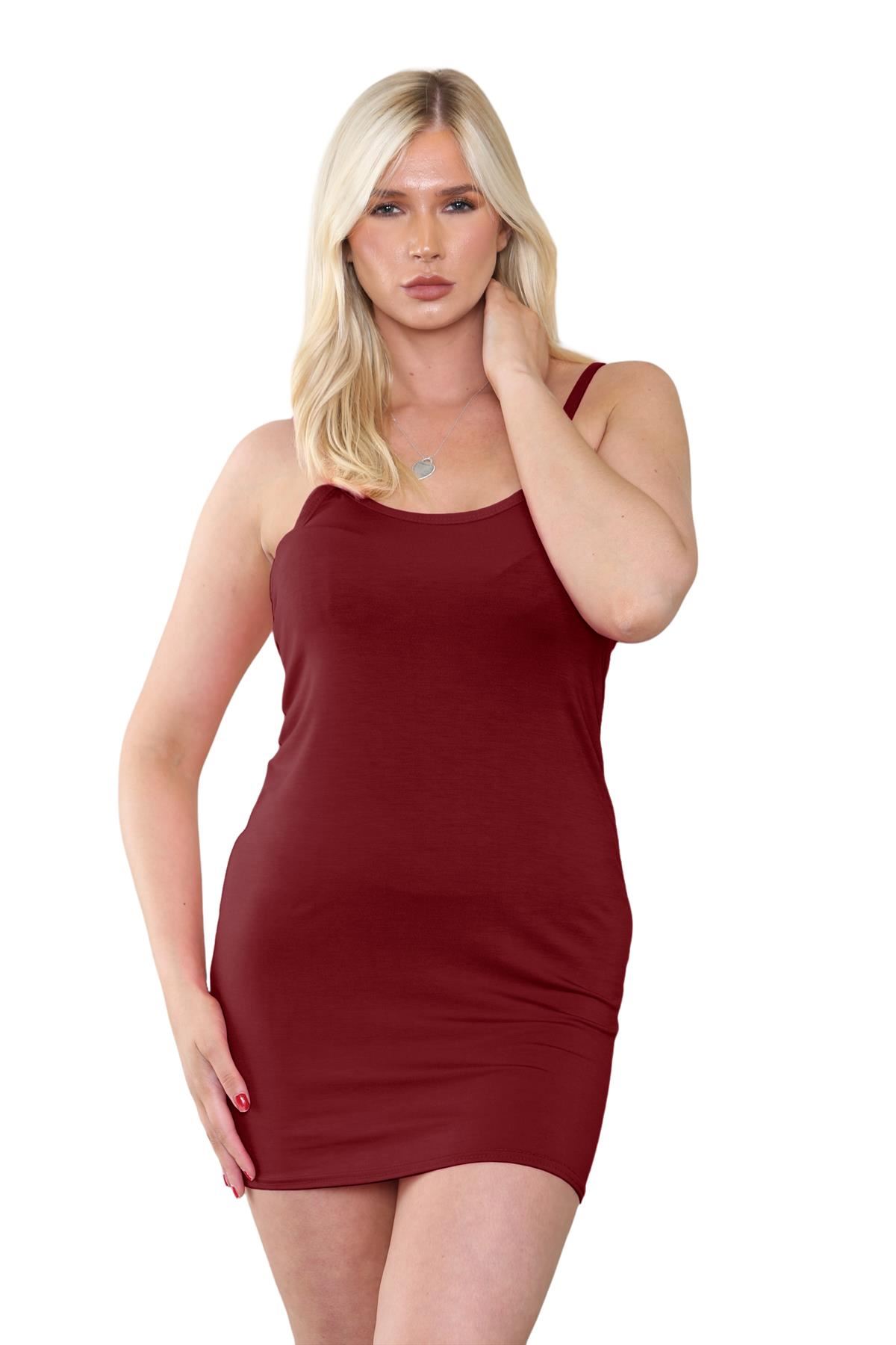 Womens Cami Bodycon Mini Dress Plain Strappy Vest Summer Tank Top Mini Dress - Picture 122 of 127