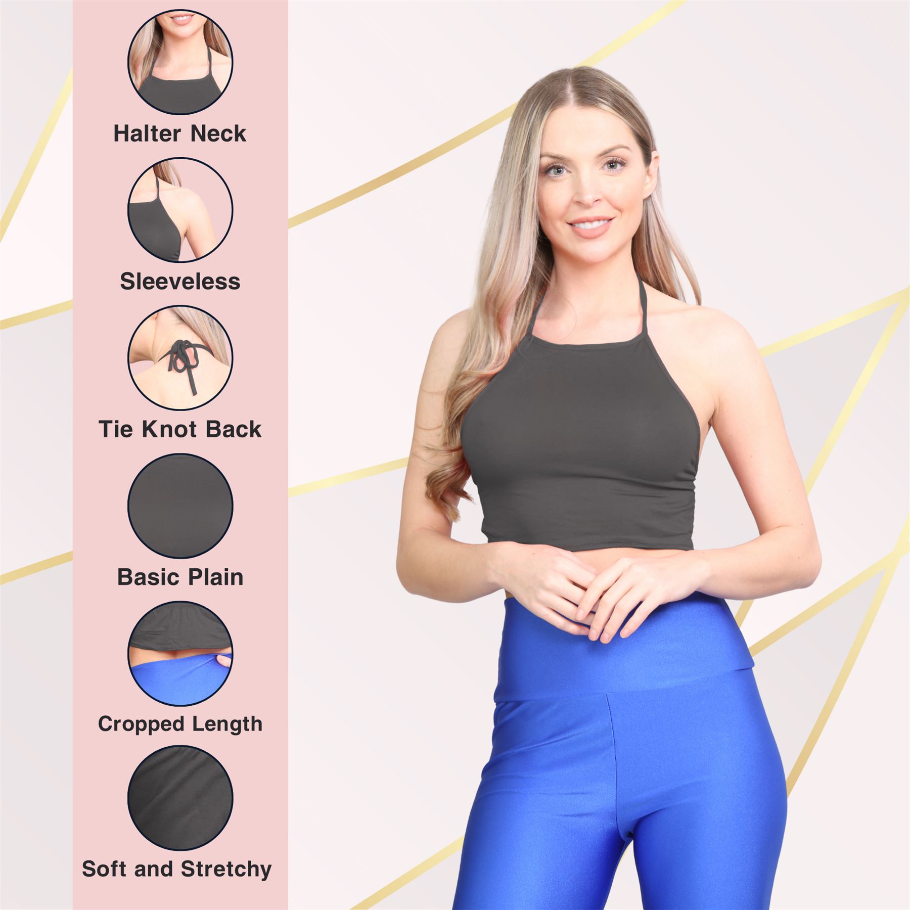 Halter Neck Crop Top Womens Vest Top Plain Tie Knot Top Basic Sleeveless T-Shirt - Picture 26 of 170