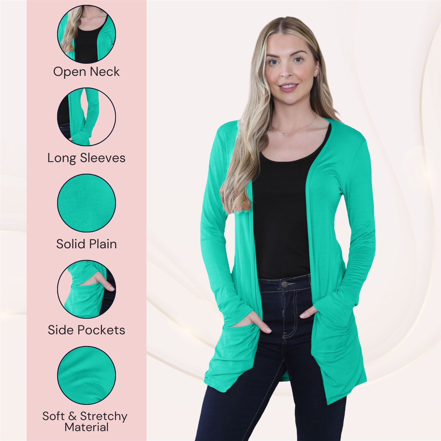 Boyfriend Cardigan Damen schlicht langärmelig offener Tropfen Tasche Freizeit Achselzucken Oberteil - Bild 53 von 148