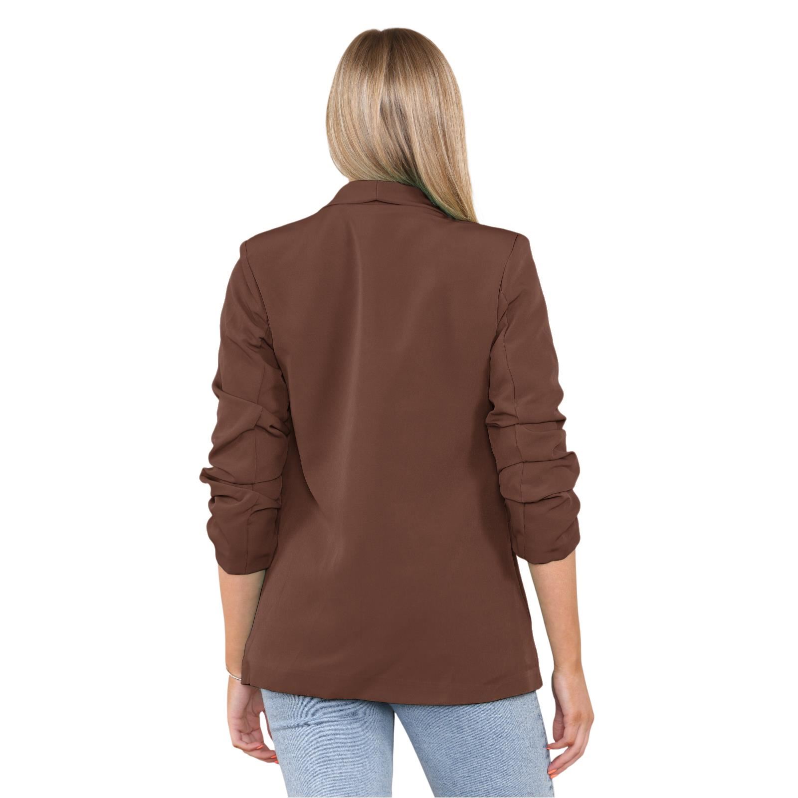 Blazer de manga acanalada para damas totalmente forrado cuello liso informal chaqueta de oficina top - Imagen 13 de 97