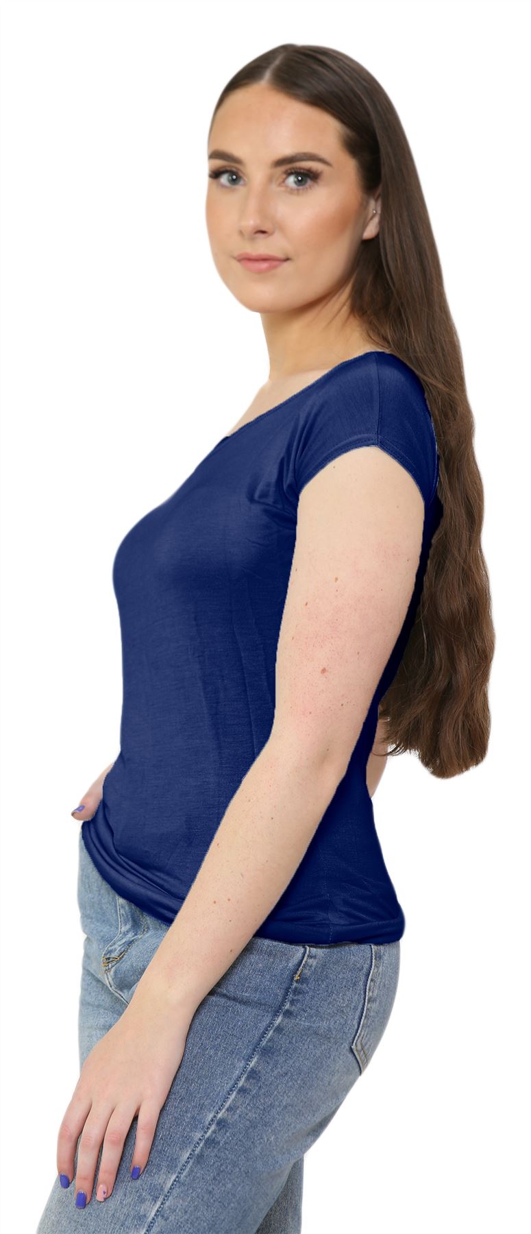 Nuevo Damas Mangas Cortas Hombro Liso Elastizado Calce Ajustado Bardot Camiseta Prenda para el torso - Imagen 31 de 58