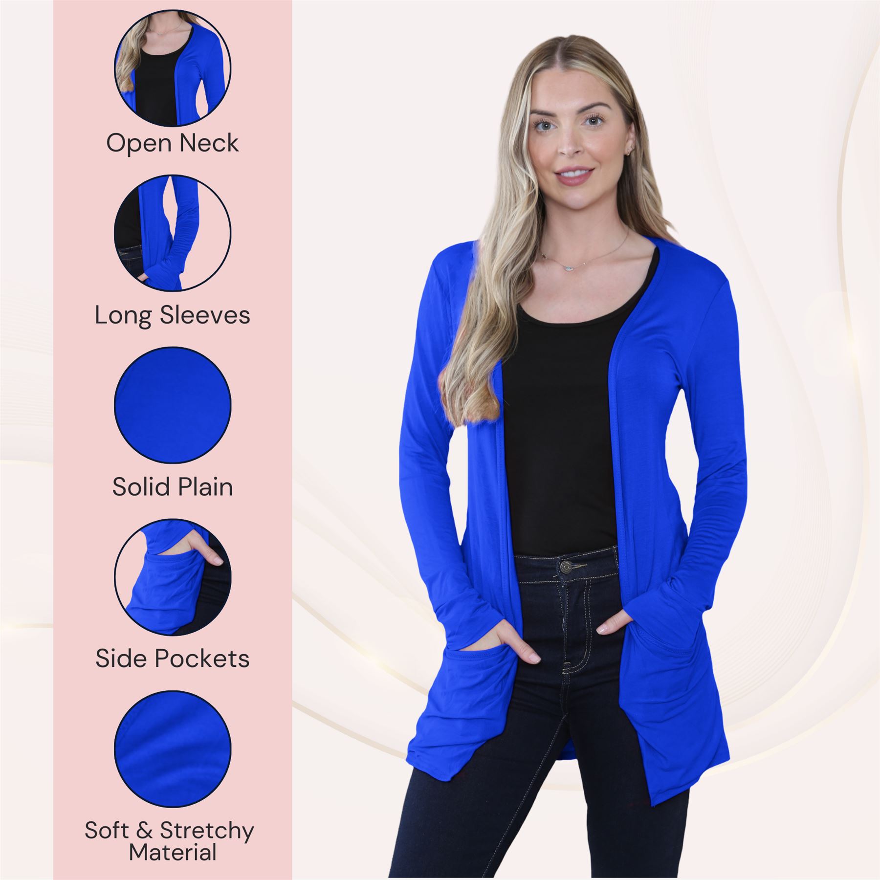 Boyfriend Cardigan Damen schlicht langärmelig offener Tropfen Tasche Freizeit Achselzucken Oberteil - Bild 111 von 148