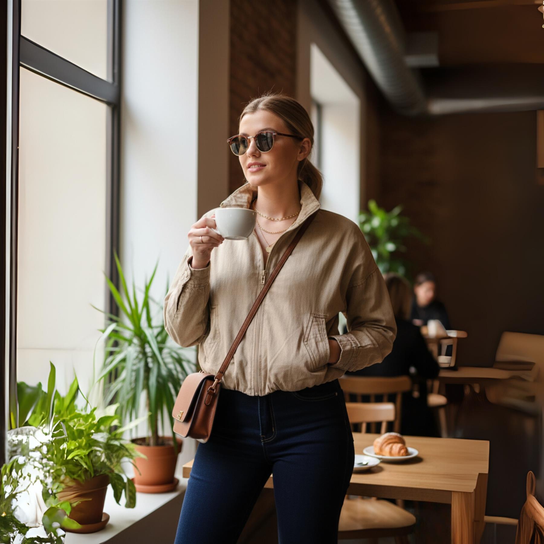 Damen-Bomberjacke Acid Washed lässig Reißverschlusskragen Oberbekleidung kurzer Wintermantel - Bild 18 von 18