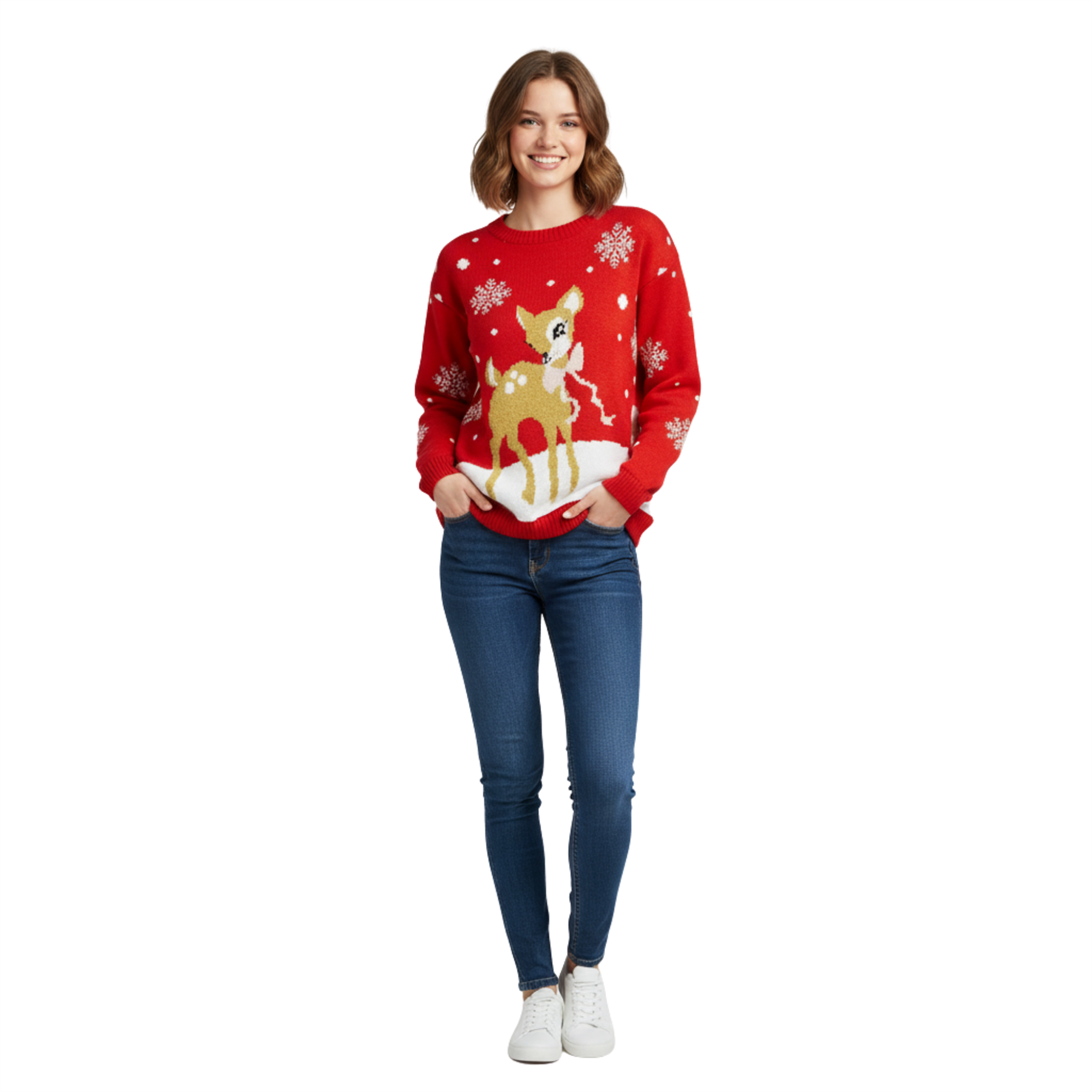 Christmas Baby Deer Jumper Womens Girls Knit Novelty Unisex Xmas Party Sweater - Picture 34 of 37