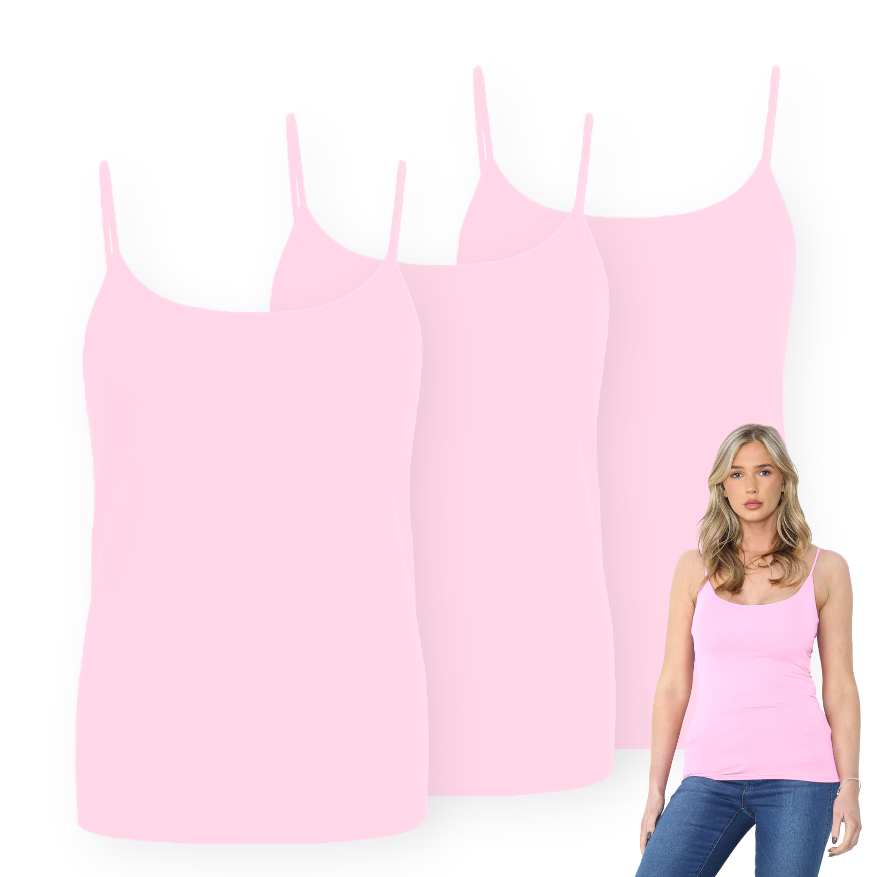 Womens Bodycon Cami Strappy Tank Top Plain Summer Activewear Vest Top, Pack of 3 - Picture 149 of 221