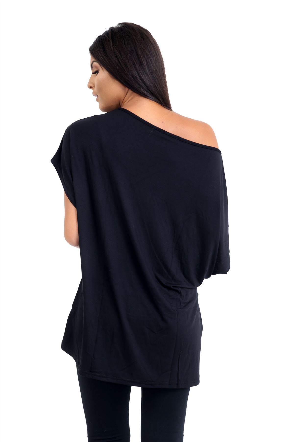 Schulterfreies Damen-T-Shirt Oberteil Fledermausärmel Oversize uni Freizeit Bardot Oberteil - Bild 12 von 225