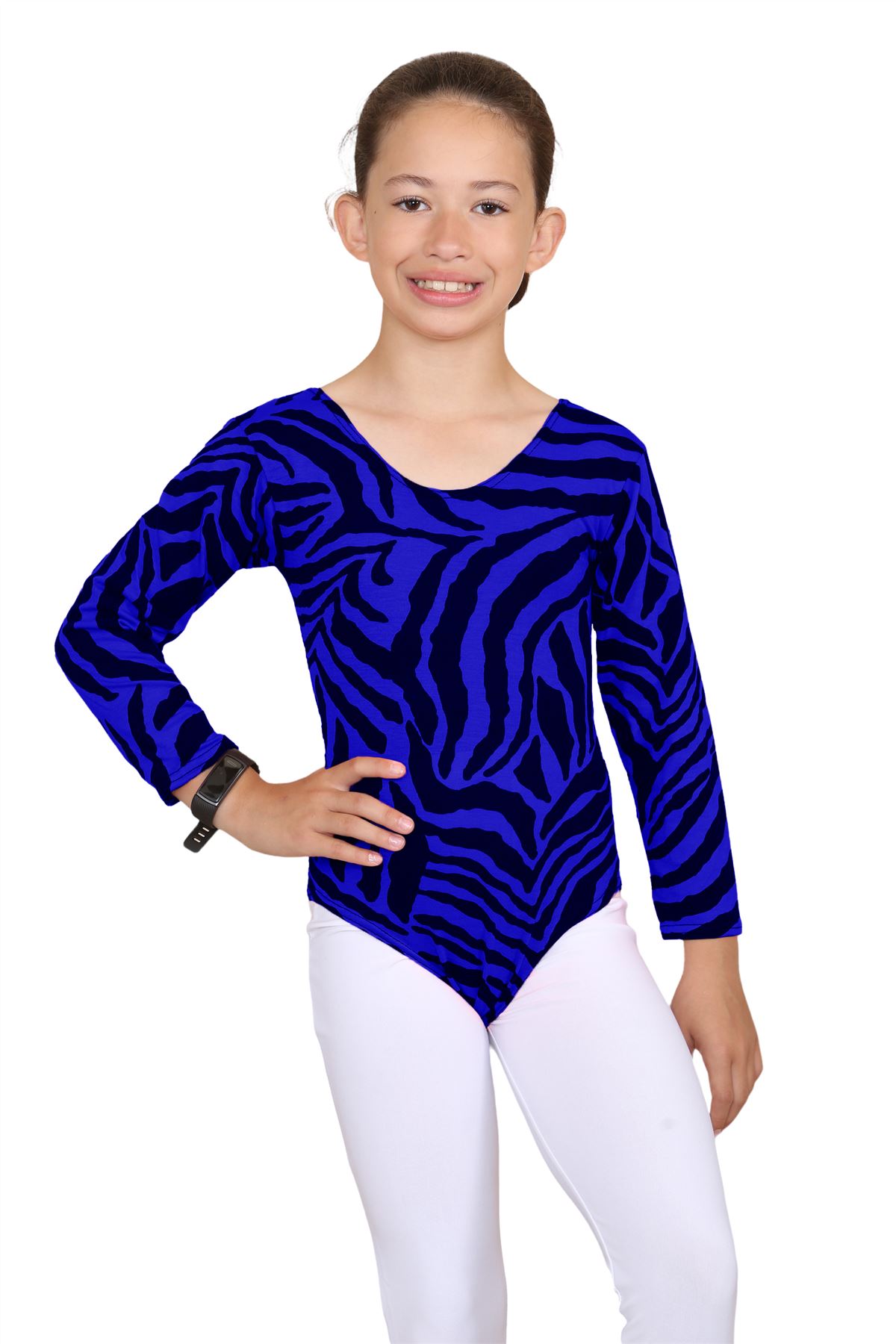 Girls Dance Leotard Zebra Print Long Sleeve Microfibre Gymnastics Kids Bodysuit - Picture 22 of 37