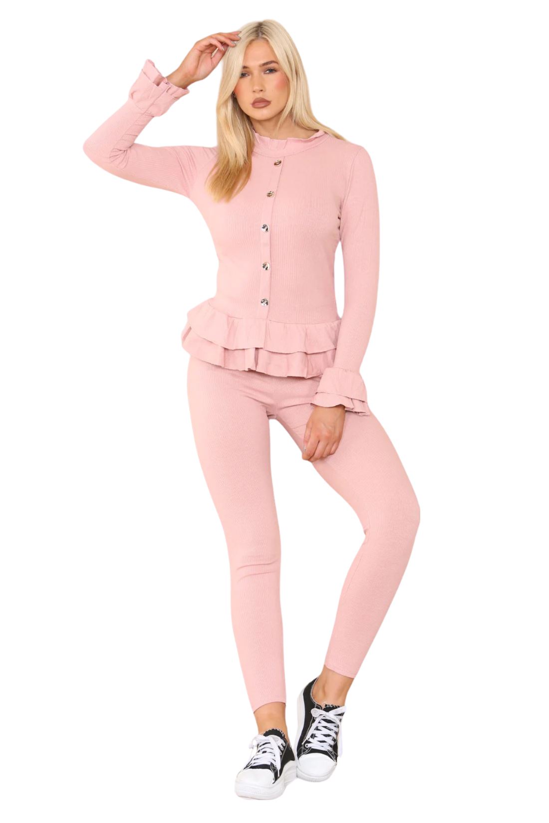 Damas Juego de 2 piezas de ropa de salón con botones peplum manga larga - Imagen 30 de 55