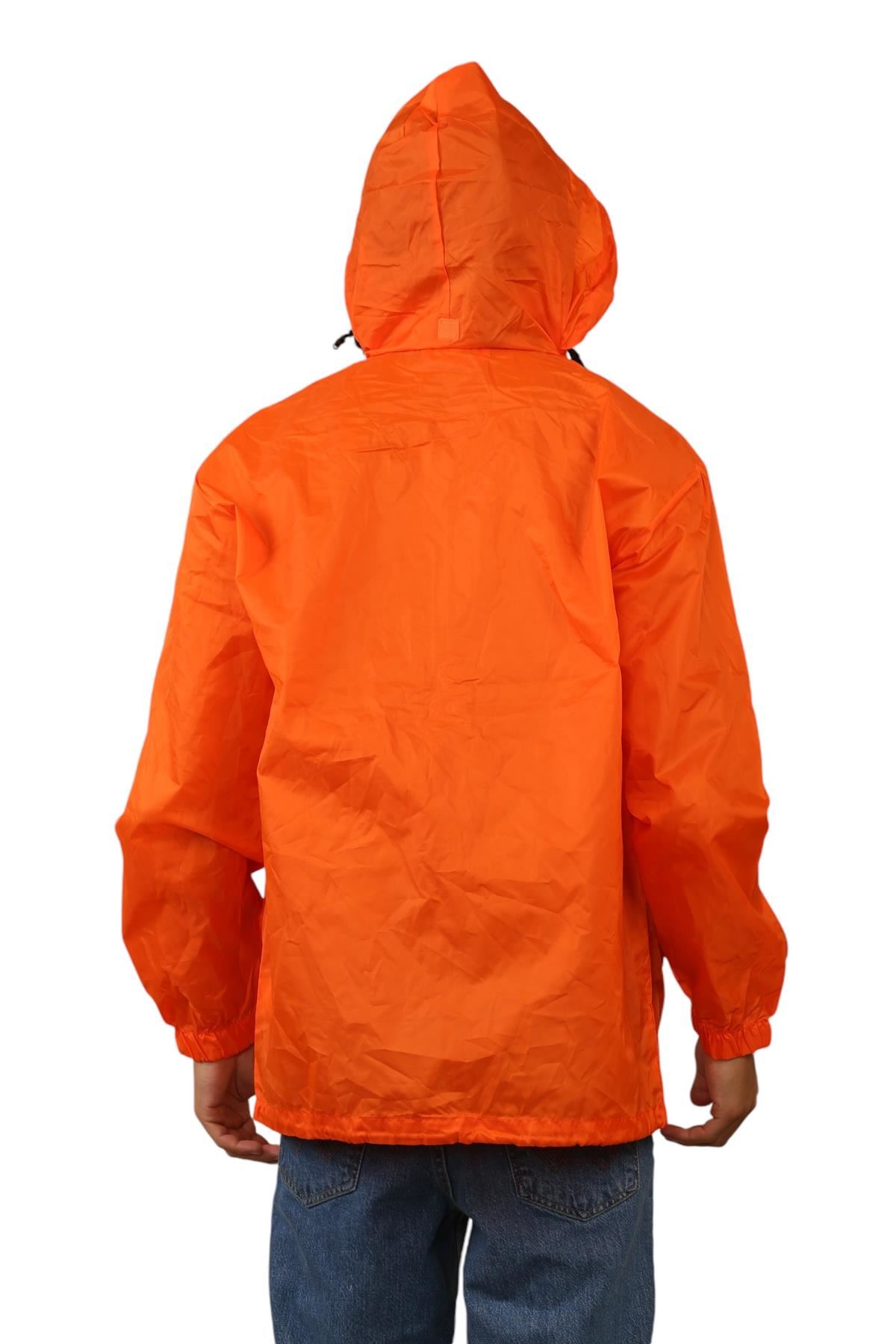 Hooded Waterproof Jacket Unisex Plain Rain Mac Lightweight Nylon Jacket Raincoat - Picture 7 of 7
