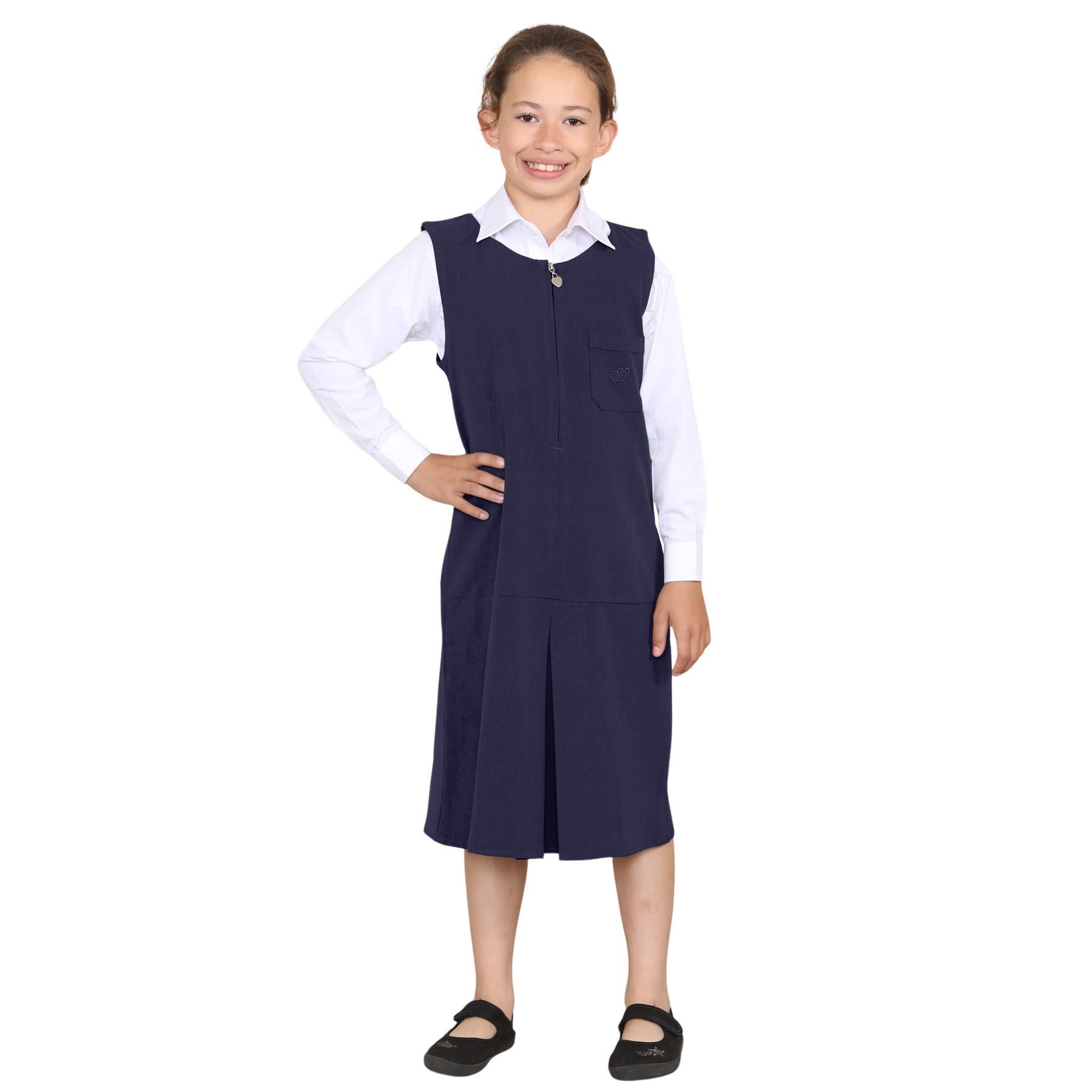 Niñas Corazón Bolsillo Delantal Niños Sin Mangas Plisado Cremallera Uniforme Escolar Vestido - Imagen 16 de 22