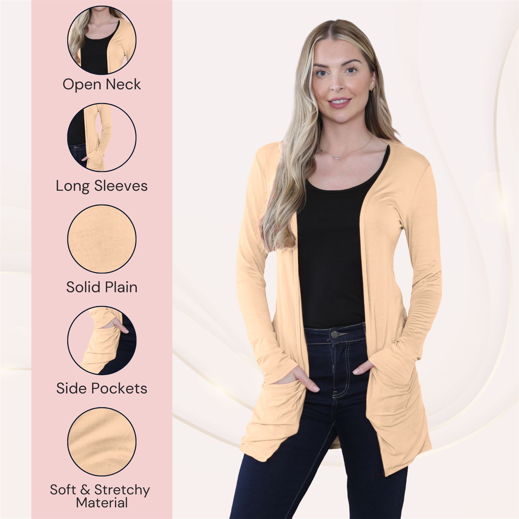 Boyfriend Cardigan Damen schlicht langärmelig offener Tropfen Tasche Freizeit Achselzucken Oberteil - Bild 91 von 148