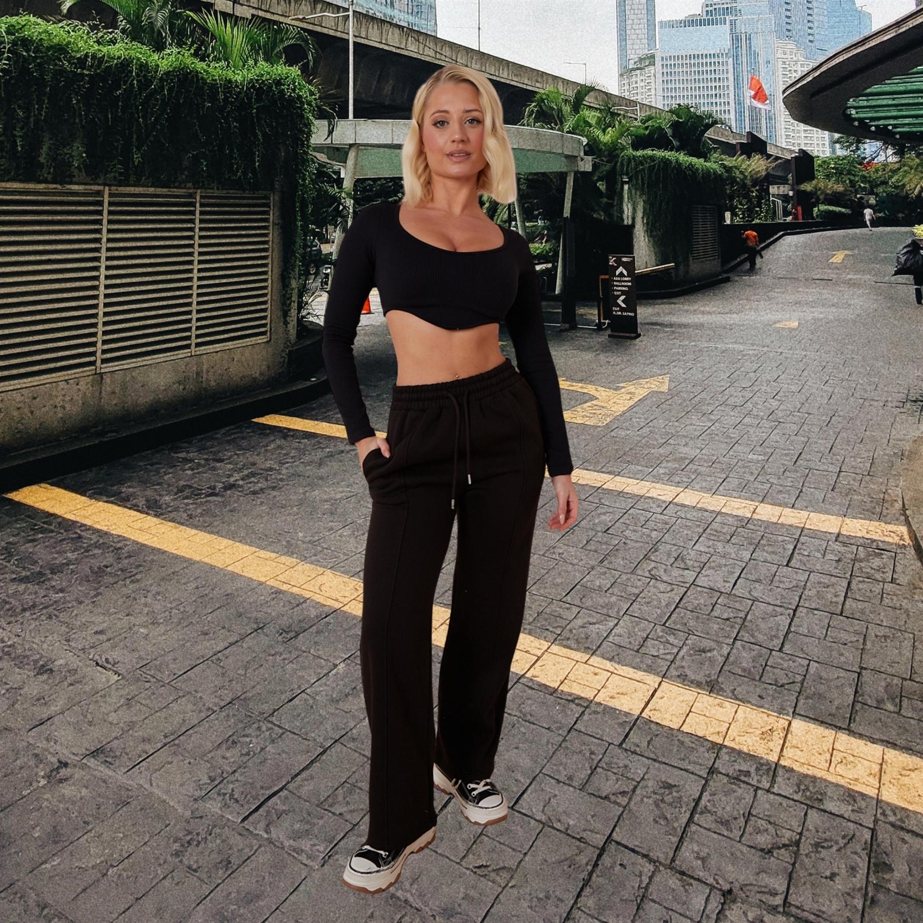 Ladies Fleece Lined Trousers Sweatpants Elastic Waist Wide Leg Loungewear Pants - Picture 15 of 43