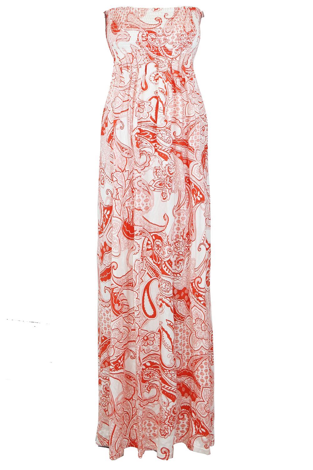 Womens Printed Sheering Maxi Dress Bandeau Strapless Boobtube Summer