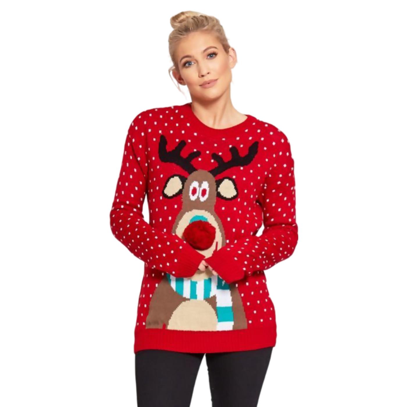 Christmas Reindeer Jumper Womens Knitted Funny Xmas Sweater Unisex Retro Jumpers - Picture 46 of 128