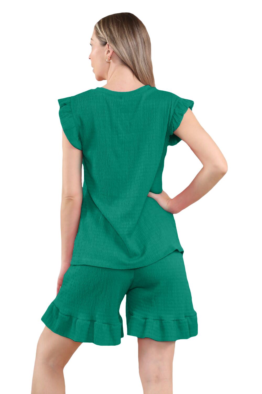 Conjunto corto de 2 piezas italiano para mujer conjunto de ropa de salón de verano con volantes sin mangas - Imagen 22 de 61