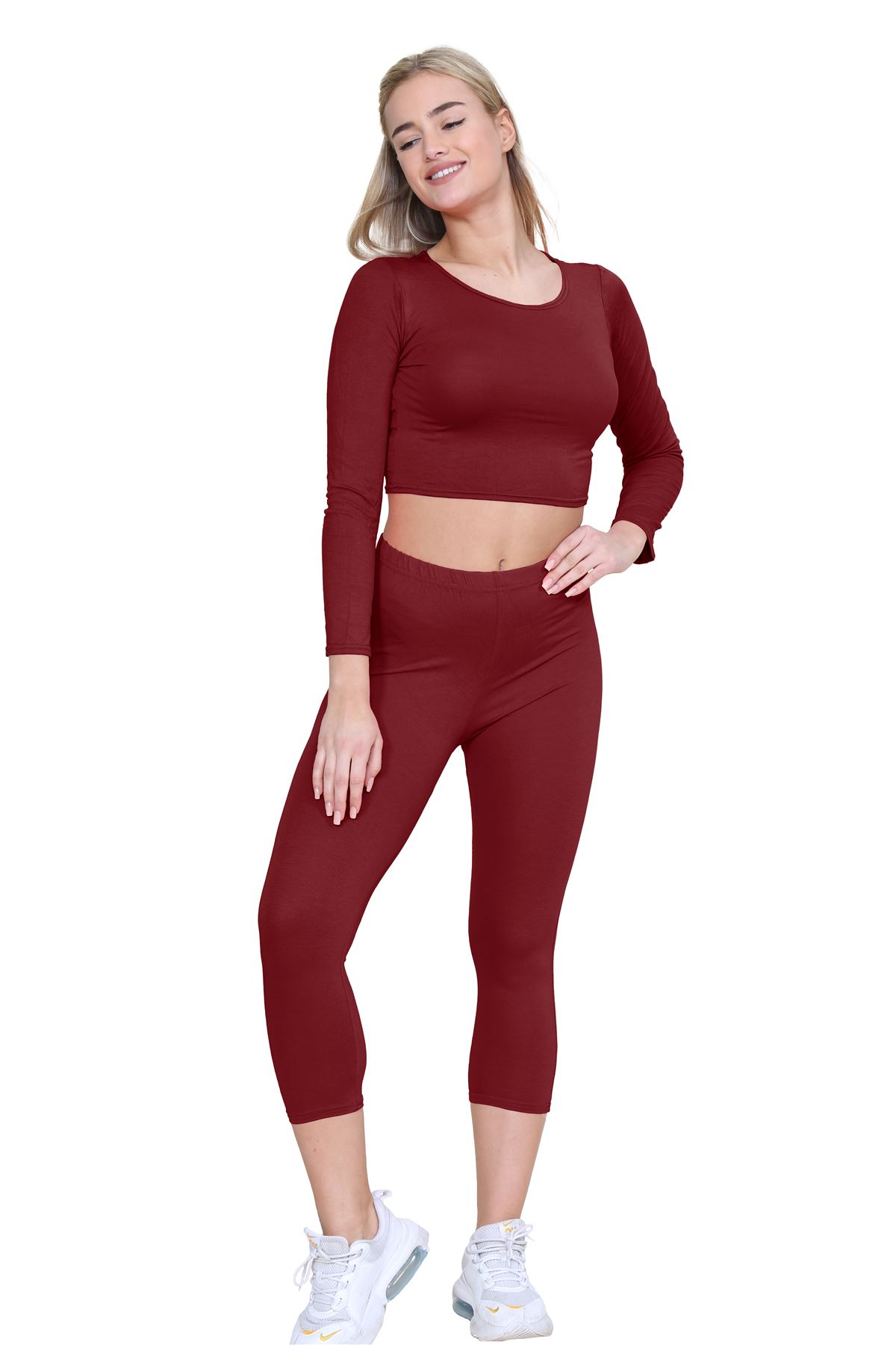 Womens 3/4 Leggings Workout Tight Plain Stretchy Cropped Capri Active Pants - Picture 175 of 186