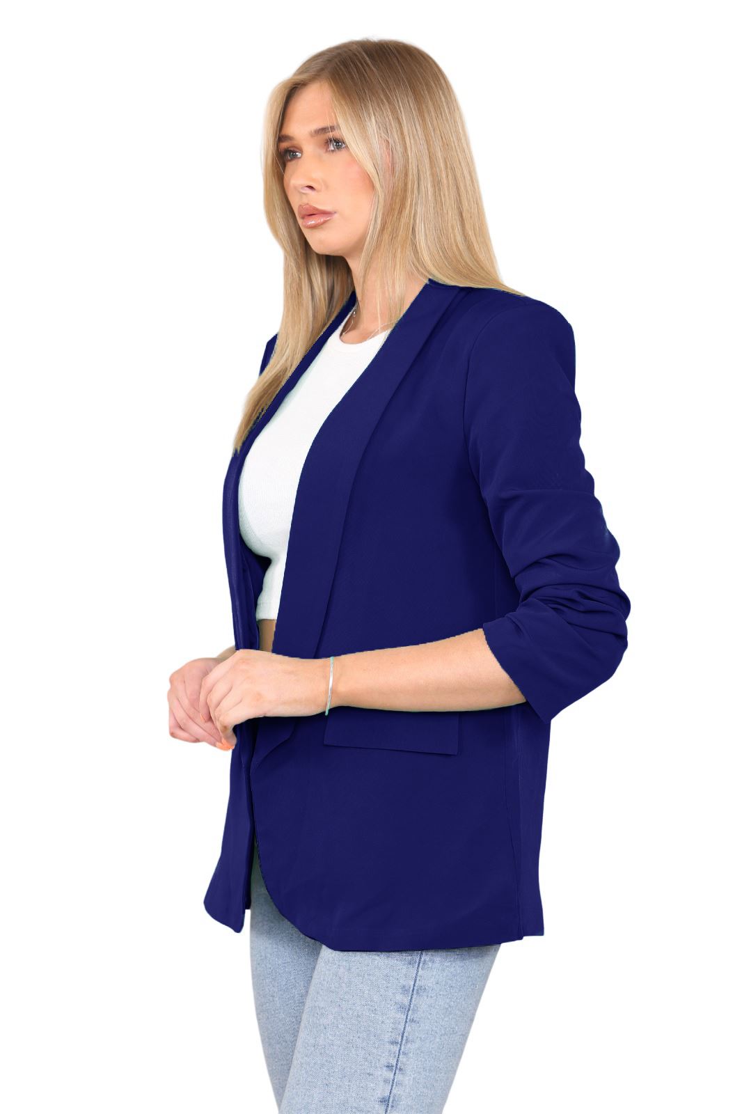 Blazer de manga acanalada para damas totalmente forrado cuello liso informal chaqueta de oficina top - Imagen 48 de 97