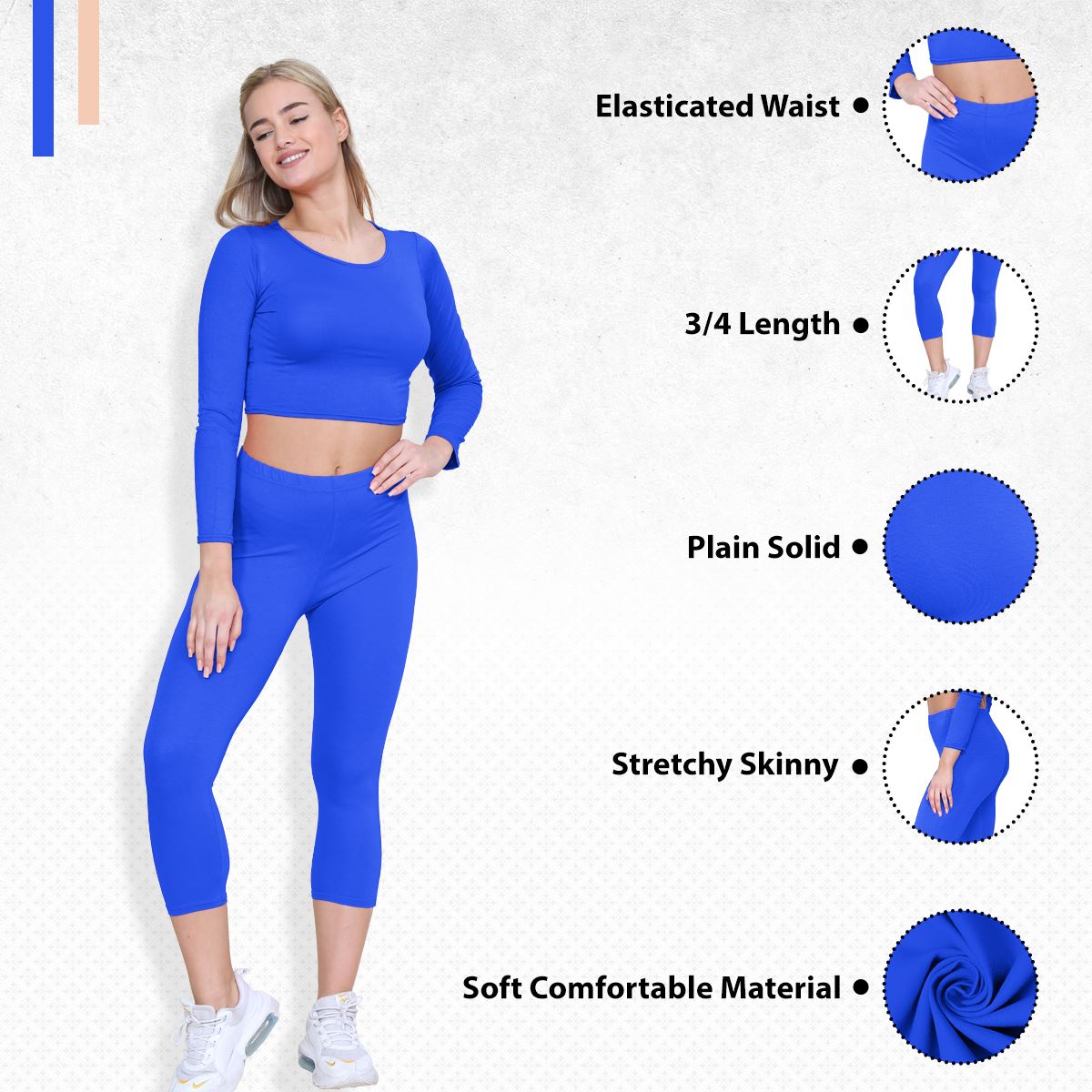 Womens 3/4 Leggings Workout Tight Plain Stretchy Cropped Capri Active Pants - Picture 140 of 186