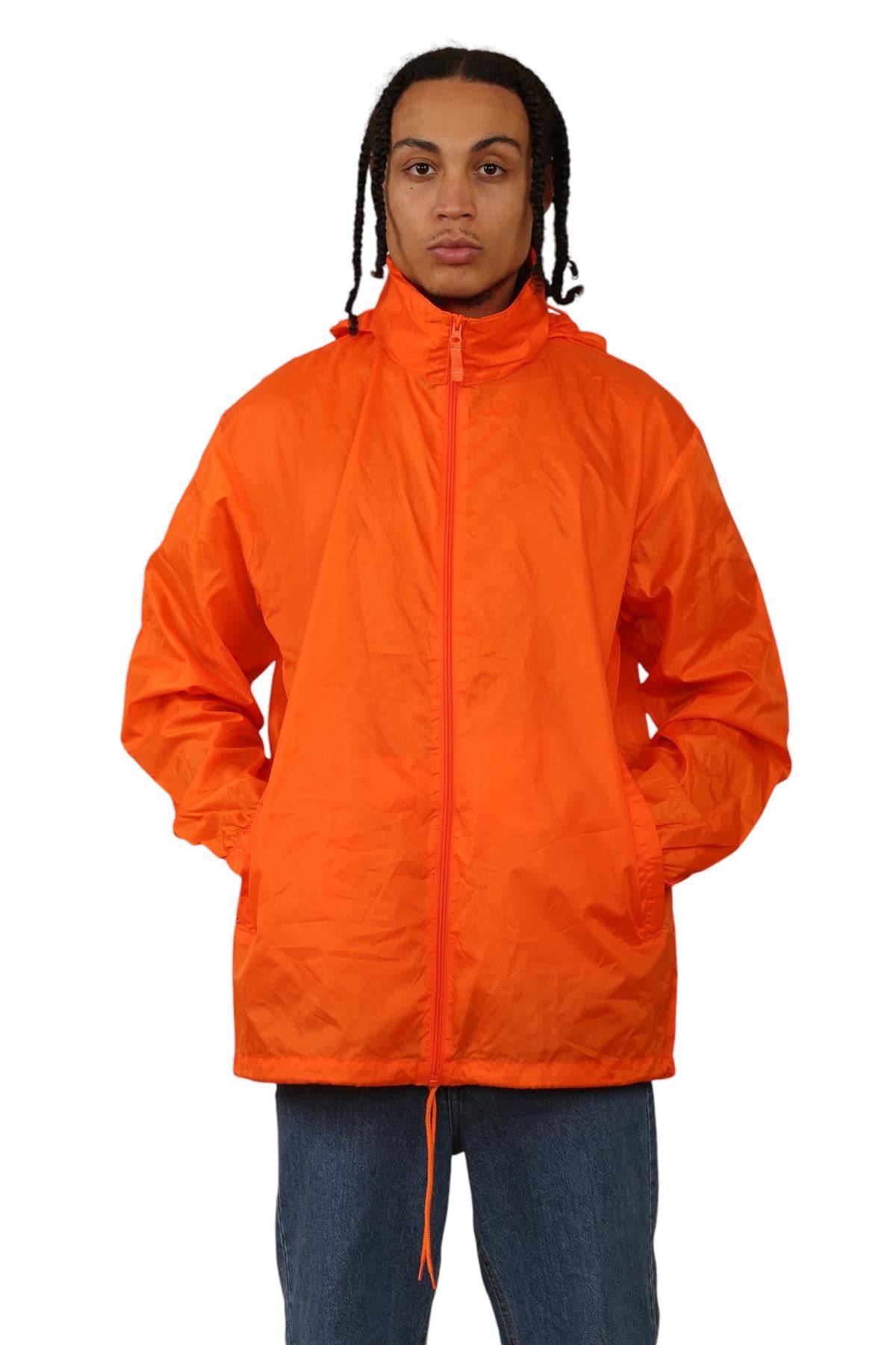Hooded Waterproof Jacket Unisex Plain Rain Mac Lightweight Nylon Jacket Raincoat - Picture 2 of 7