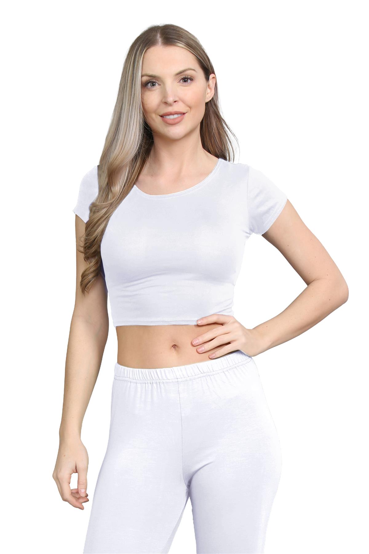 Damen Trainingsanzug Kurzarm Crop Top Sport Legging Workout Aktiv Lounge Set - Bild 136 von 148
