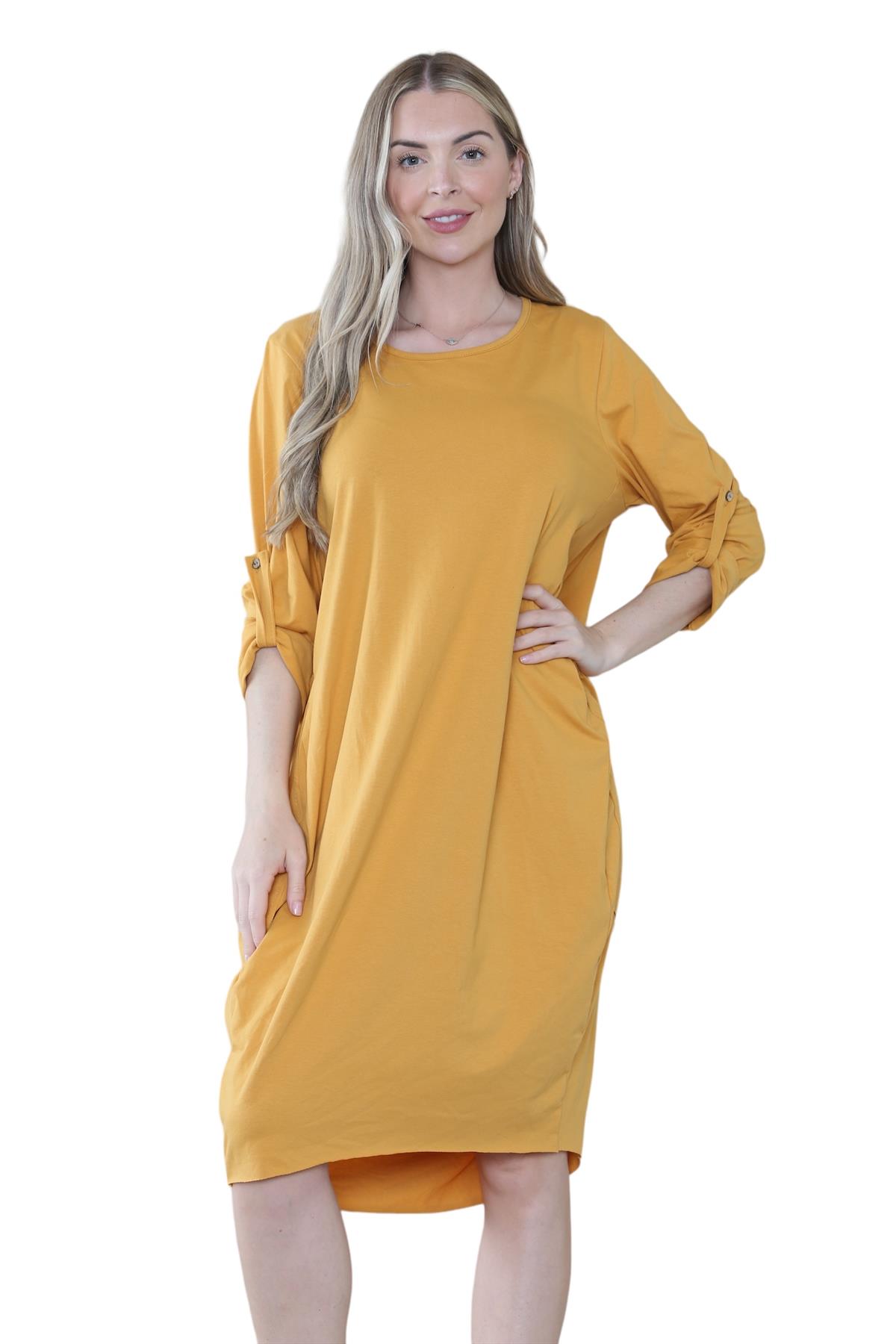 Vestido túnica italiana con mangas giratorias para damas Vestido Lagenlook Bolsillos lisos Vestido holgado - Imagen 26 de 45