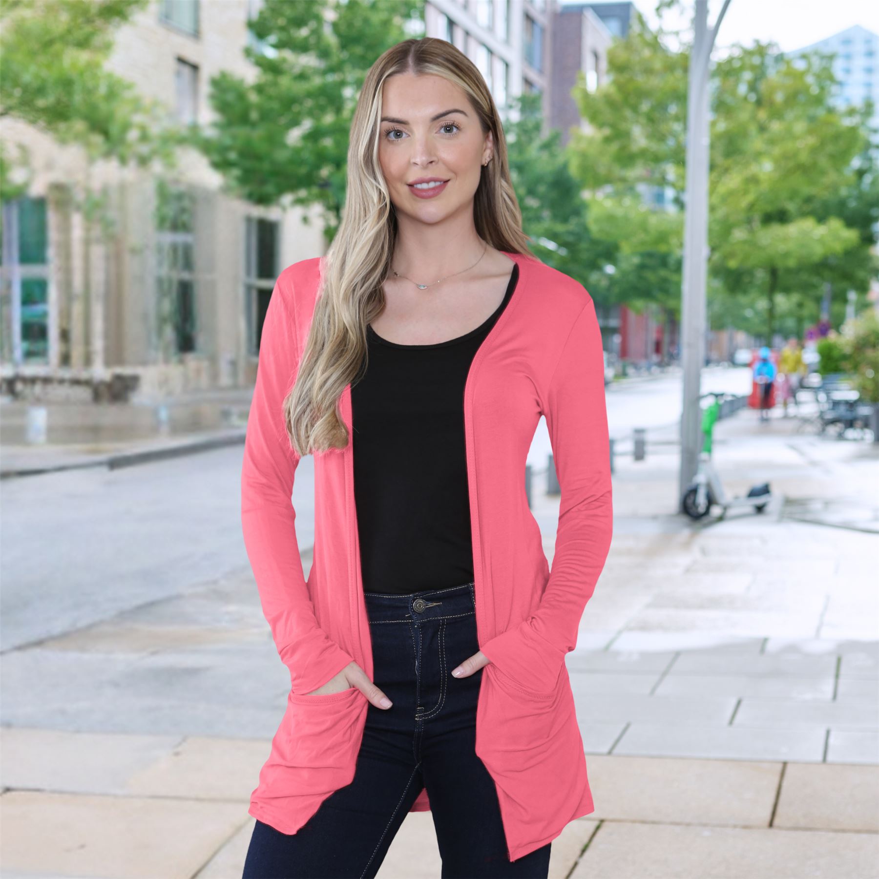 Boyfriend Cardigan Damen schlicht langärmelig offener Tropfen Tasche Freizeit Achselzucken Oberteil - Bild 39 von 148