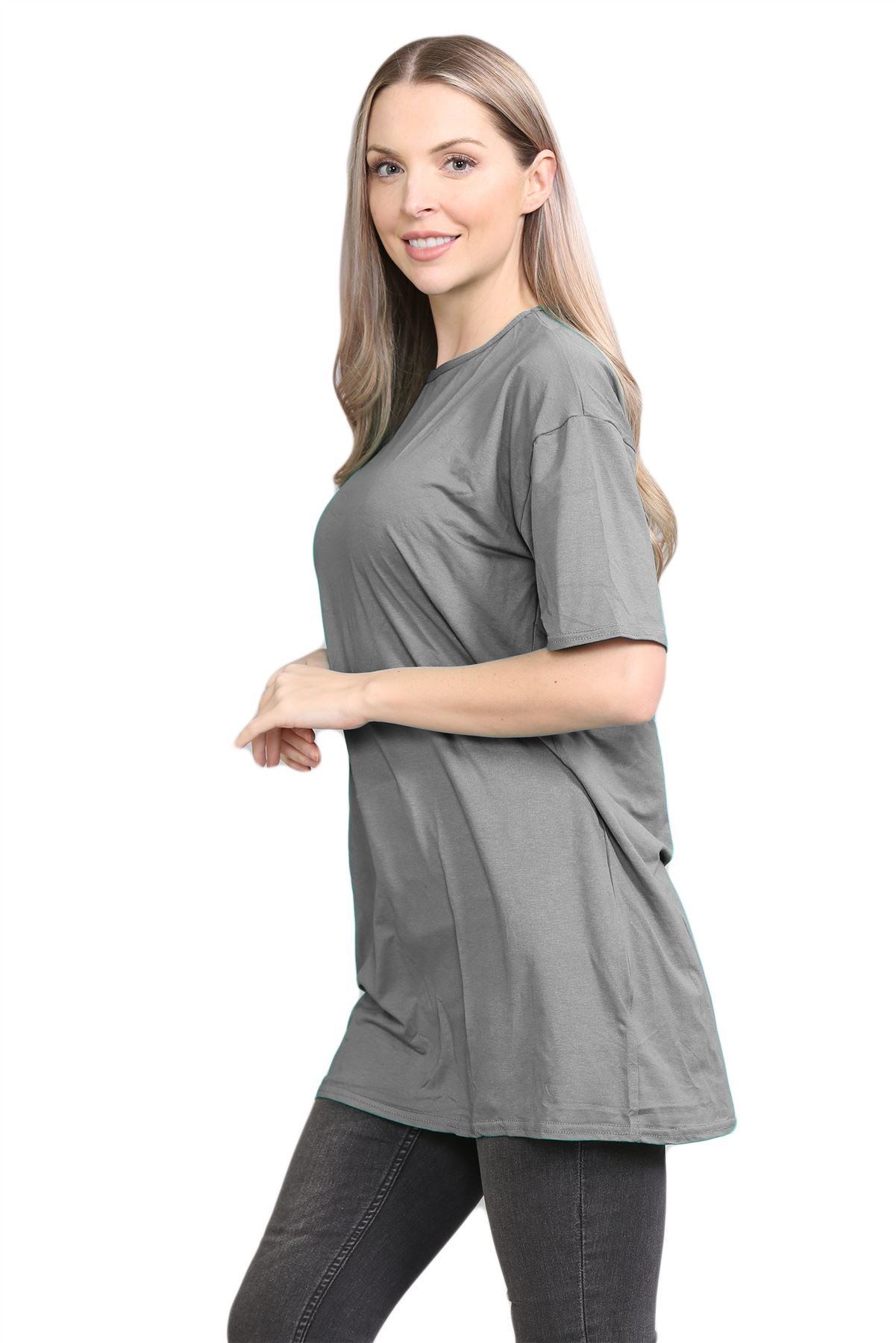 Womens Oversized T-Shirt Plain Baggy Short Sleeve Round Neck Basic Summer Top - Picture 6 of 44