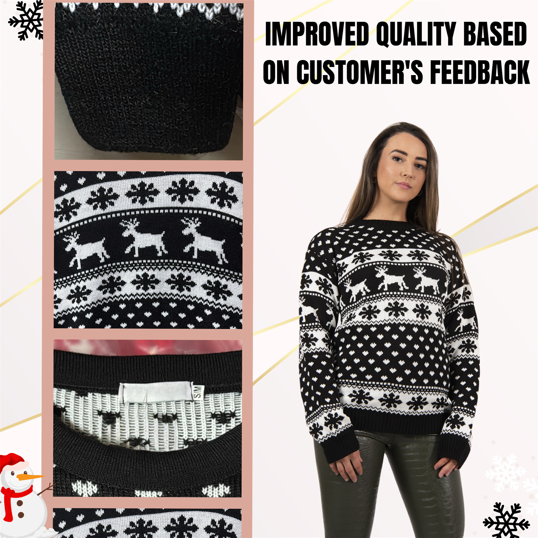 Christmas Reindeer Jumper Womens Knitted Funny Xmas Sweater Unisex Retro Jumpers - Picture 26 of 118