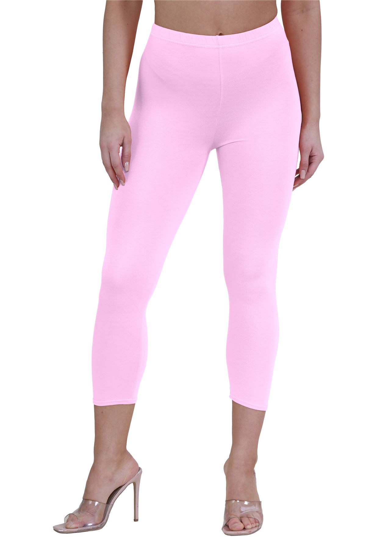 Womens 3/4 Leggings Workout Tight Plain Stretchy Cropped Capri Active Pants - Picture 8 of 186